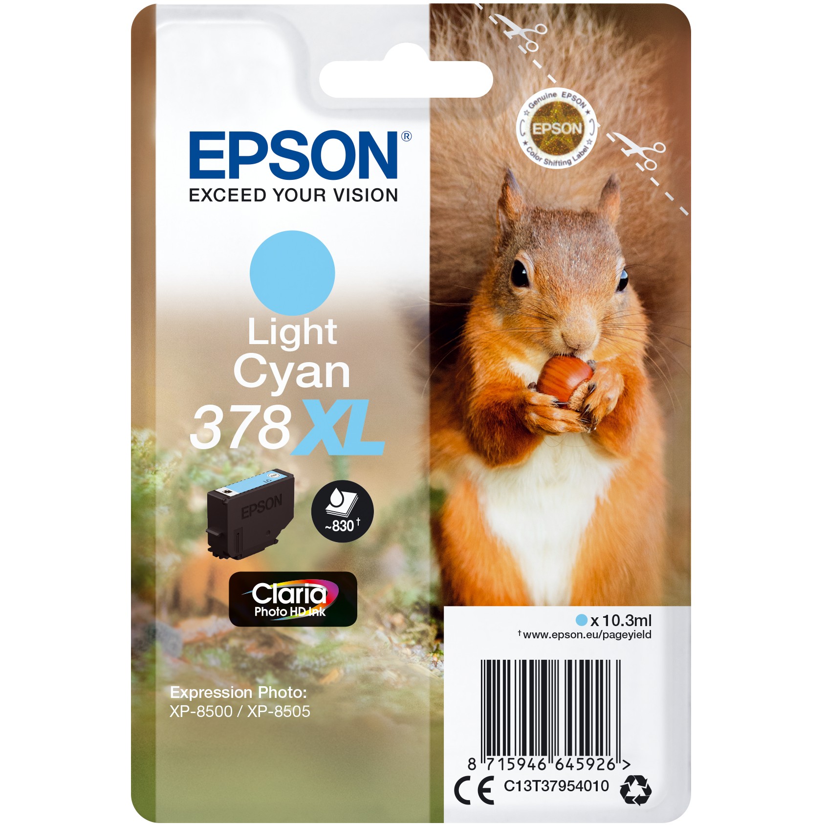 Toner EPSON Tinte 378XL C13T37954010 Hellcyan bis zu 830 Seiten