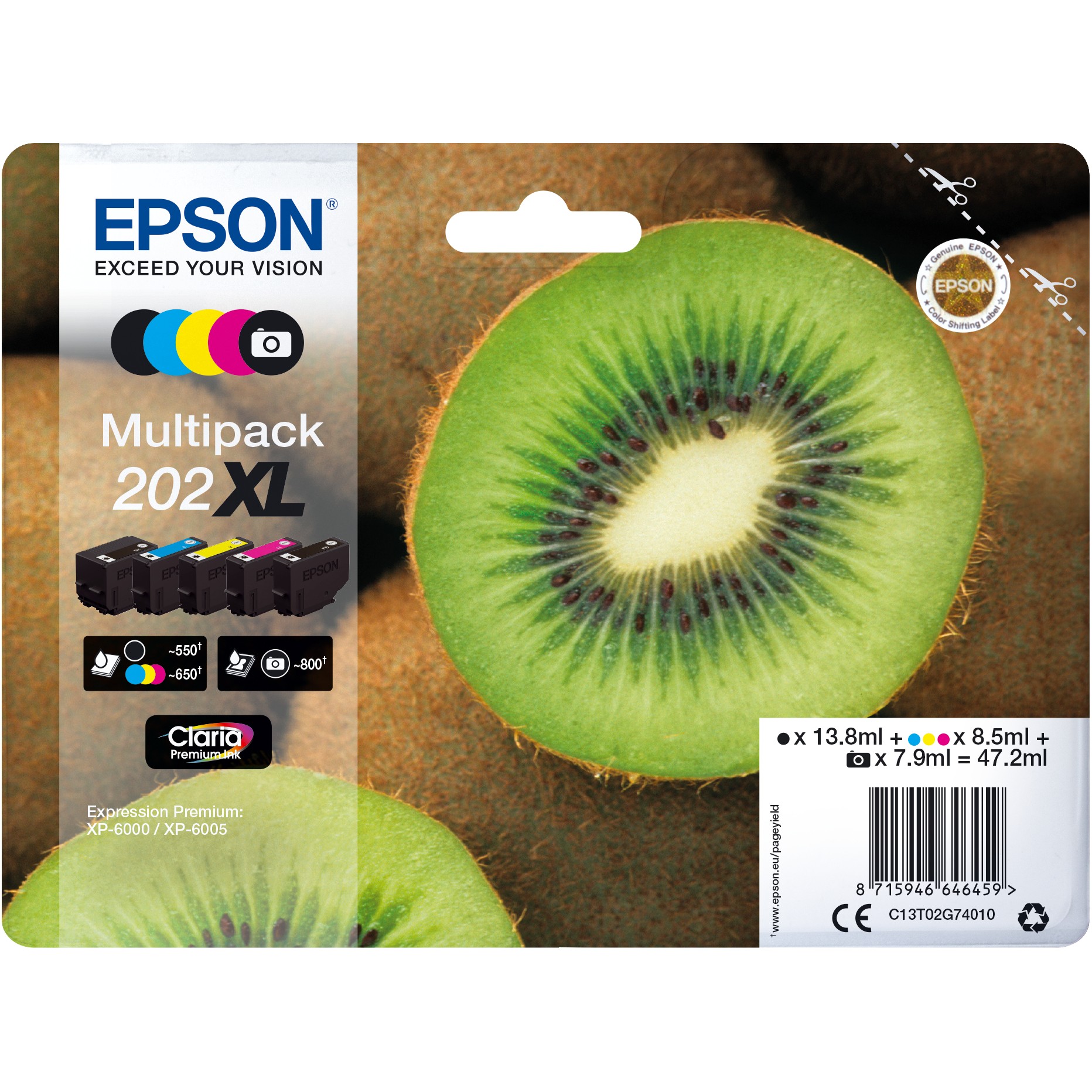 Tinta EPSON 202XL Kiwi Clara Premium Ink 5-farbig-0
