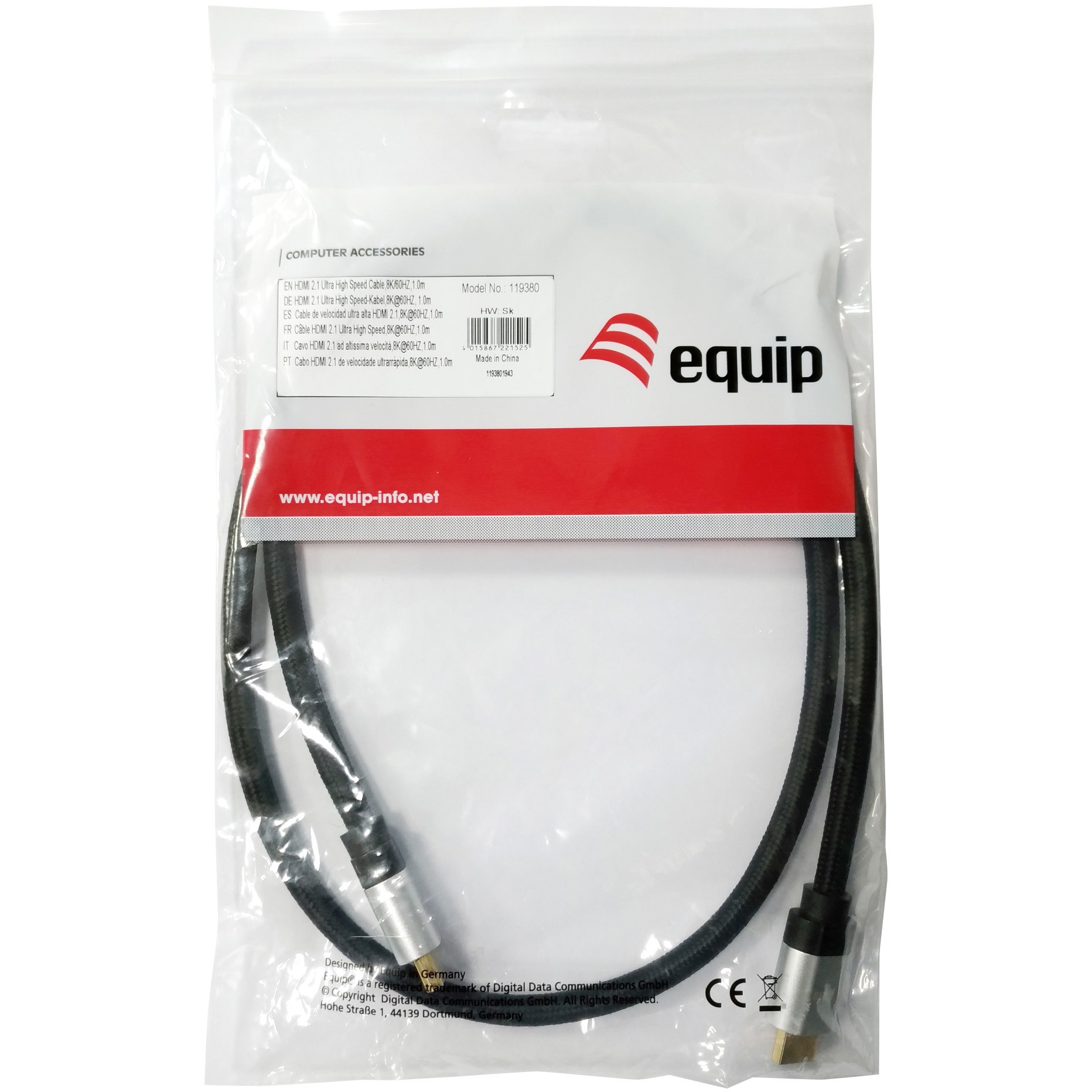 Kabel HDMI EQUIP UHS E.Gewebe 2.1 A-A St/St 5.0m 8K60Hz HDR crna boja-2