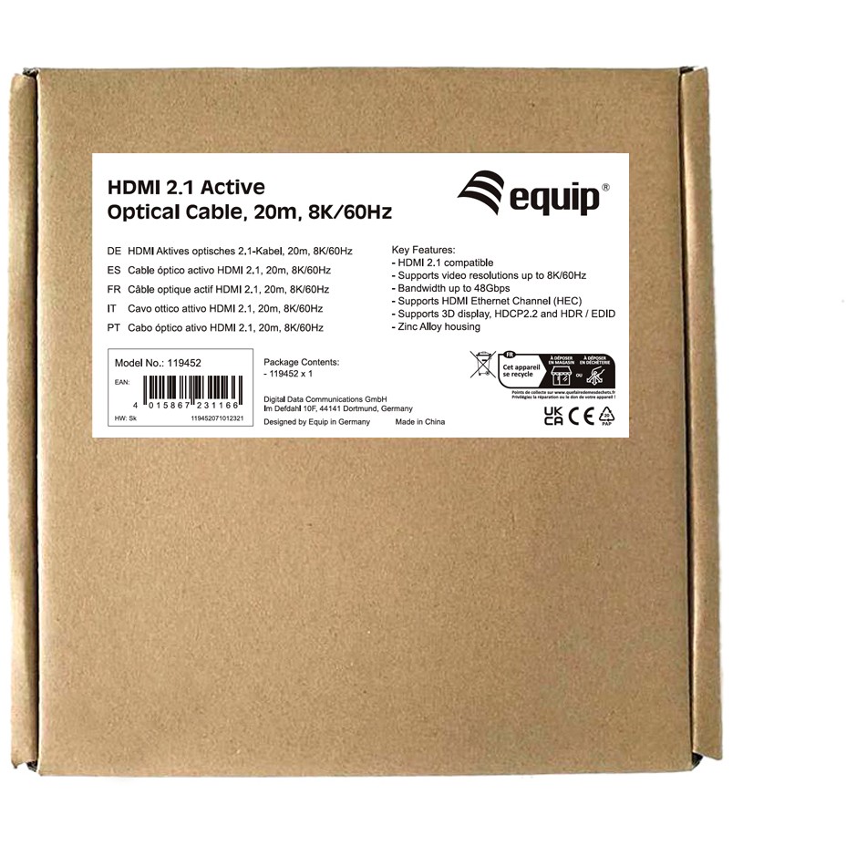 Kabel HDMI EQUIP 2.1 A-A St/St 20.0m 8K60Hz HDR-4