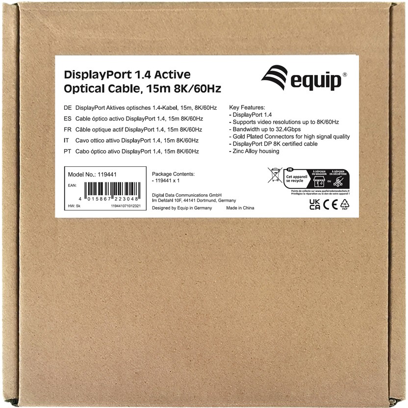 Kabel DisplayPort 1.4 EQUIP 15.00m 8K/60Hz komp.HDCP crna boja-5