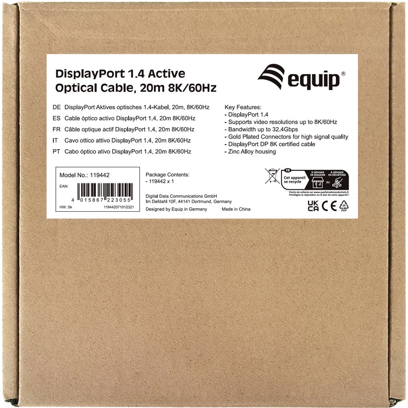 Kabel DisplayPort 1.4 EQUIP 20.00m 8K/60Hz komp.HDCP crna boja-5