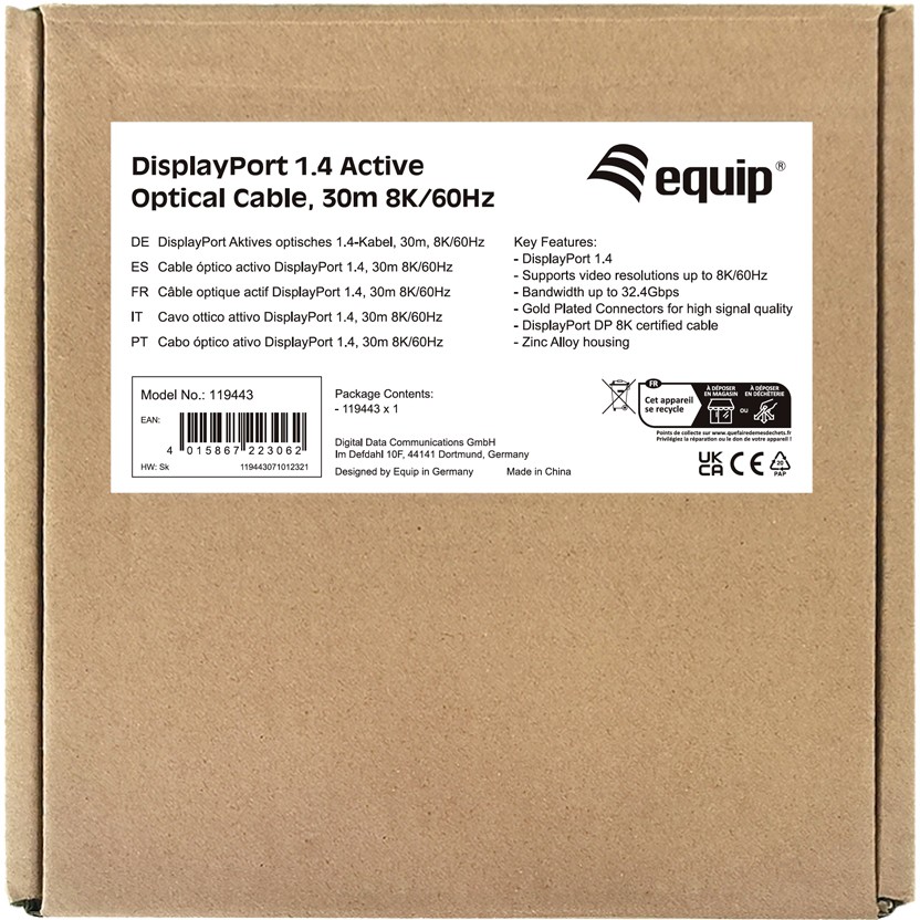 Kabel DisplayPort 1.4 EQUIP 30.00m 8K/60Hz komp.HDCP crna boja-5