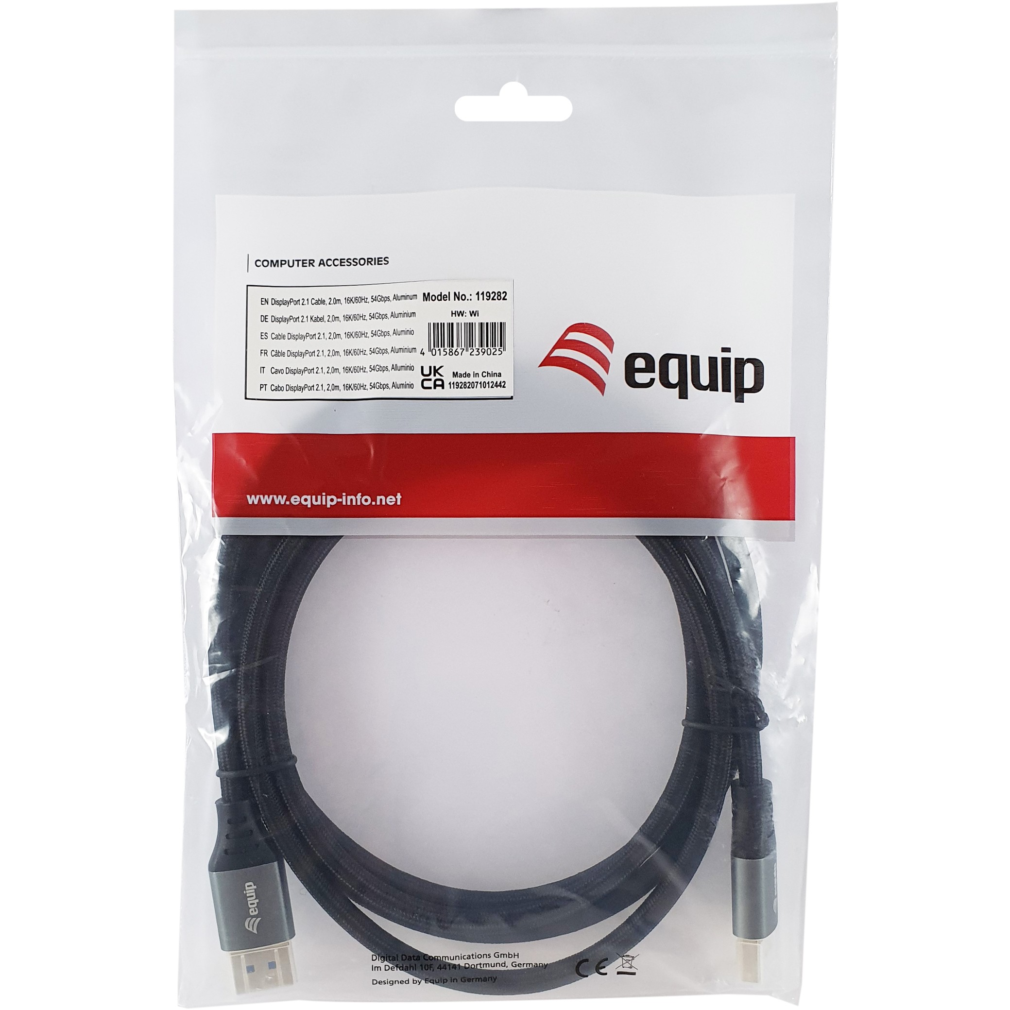 Kabel DisplayPort 2.1 EQUIP 2.00m 16K/60Hz komp.HDCP Alum. gr-4