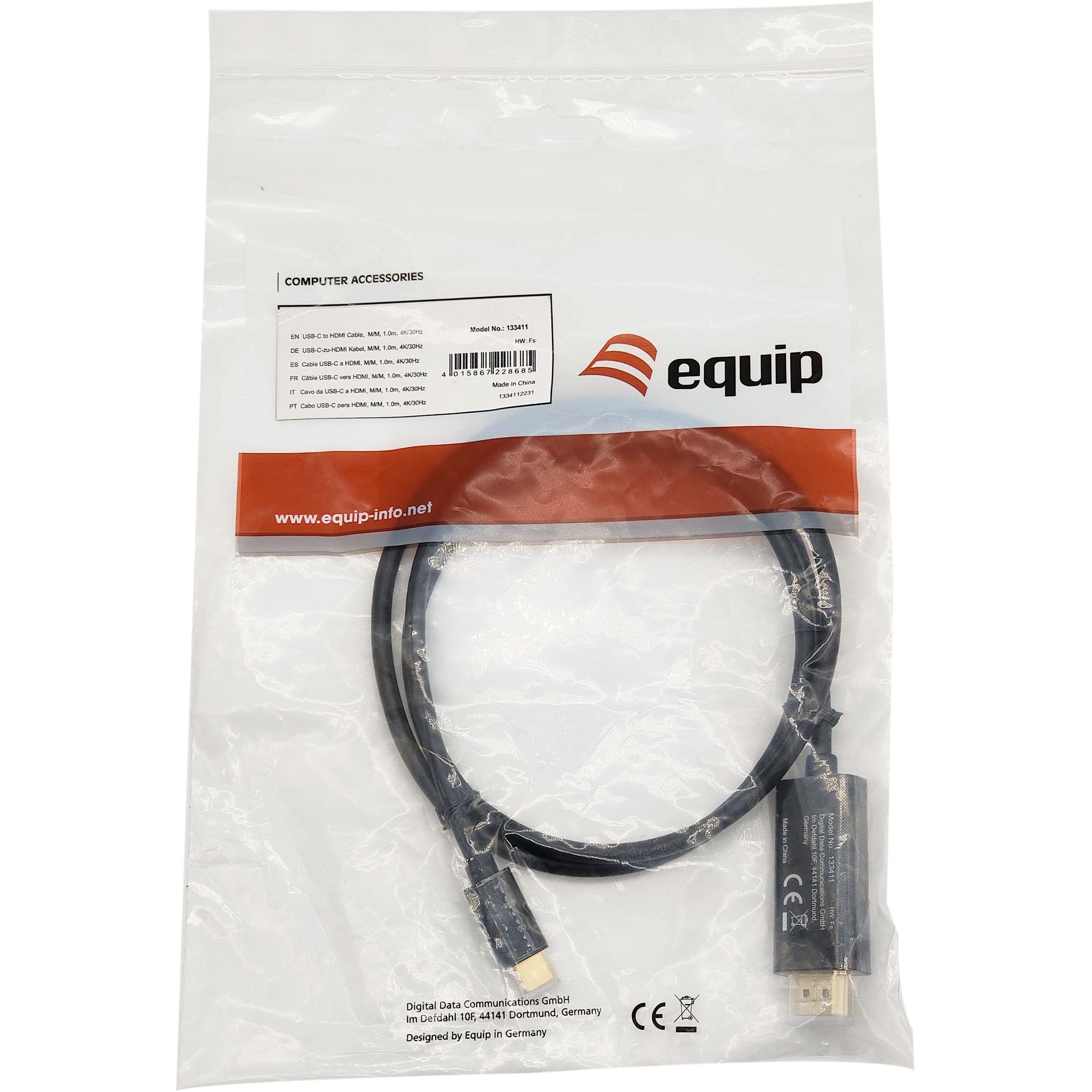 Adapter EQUIP USB-C -> HDMI 4K30Hz 1.00m sw-3