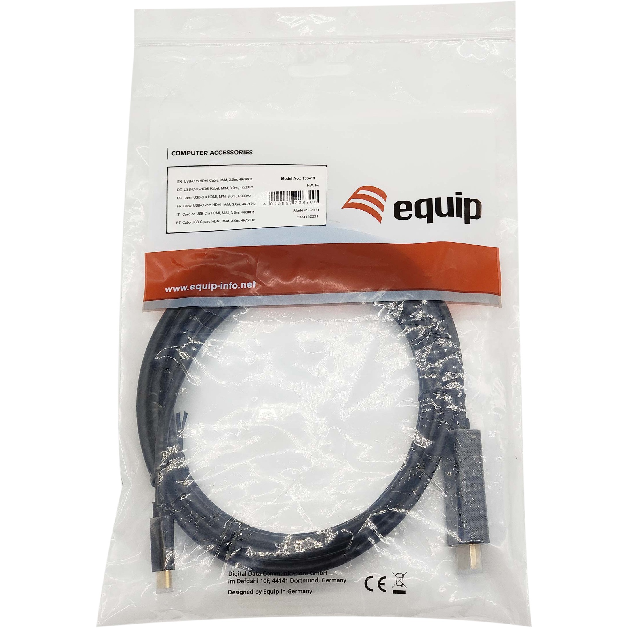 Adapter EQUIP USB-C -> HDMI 4K30Hz 3.00m sw-3