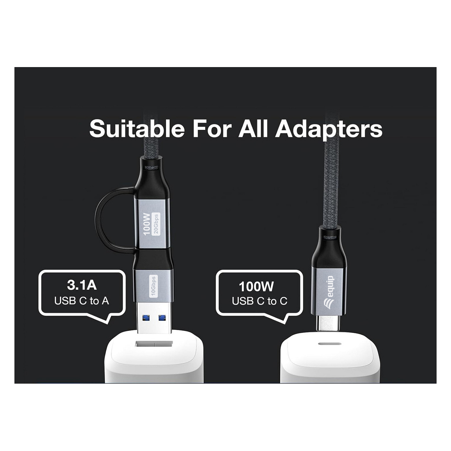 Kabel USB-C EQUIP 3.2 -> C/A St/St 1.00m 20Gbps crna boja-5