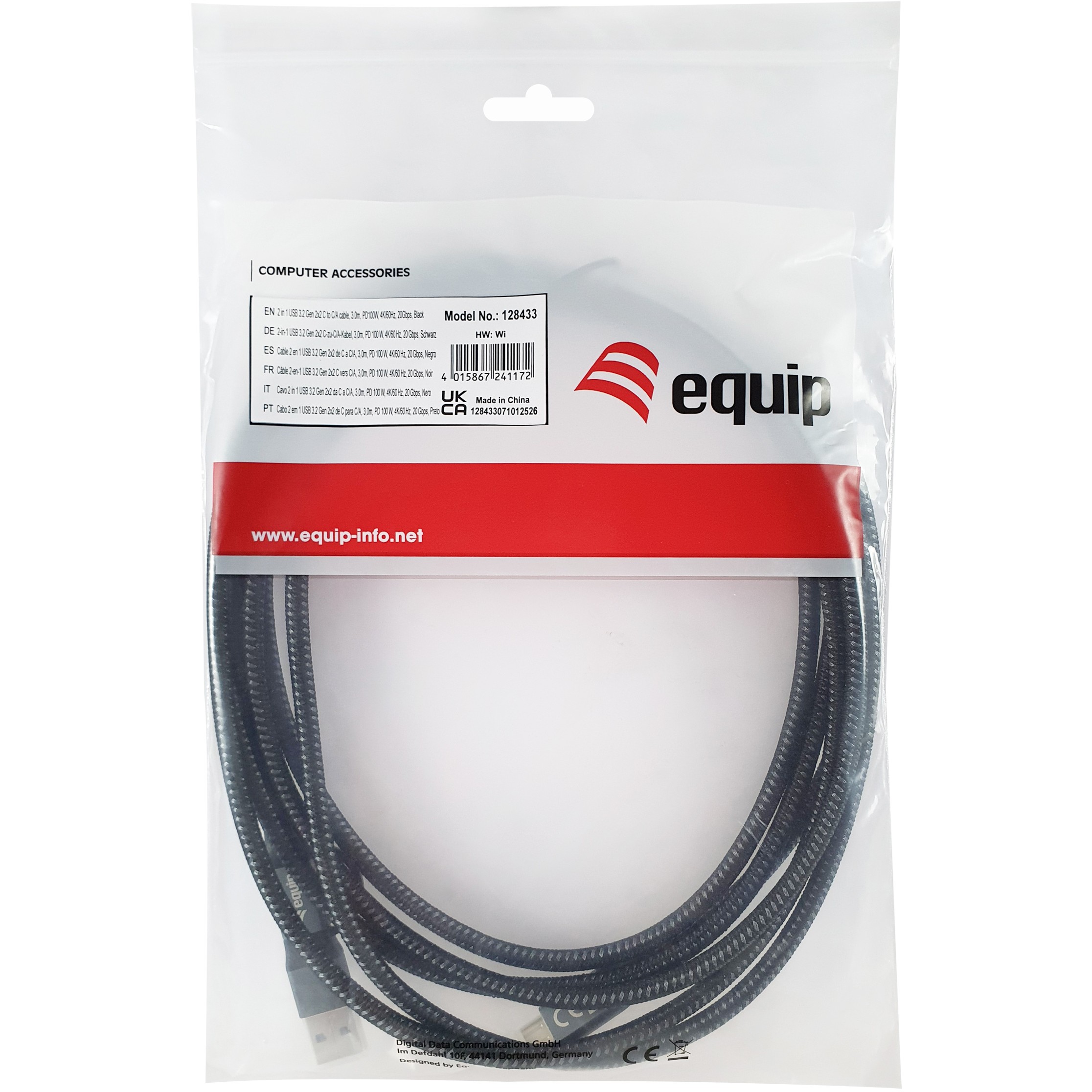 Kabel USB-C EQUIP 3.2 -> C/A St/St 3.00m 20Gbps crna boja-1