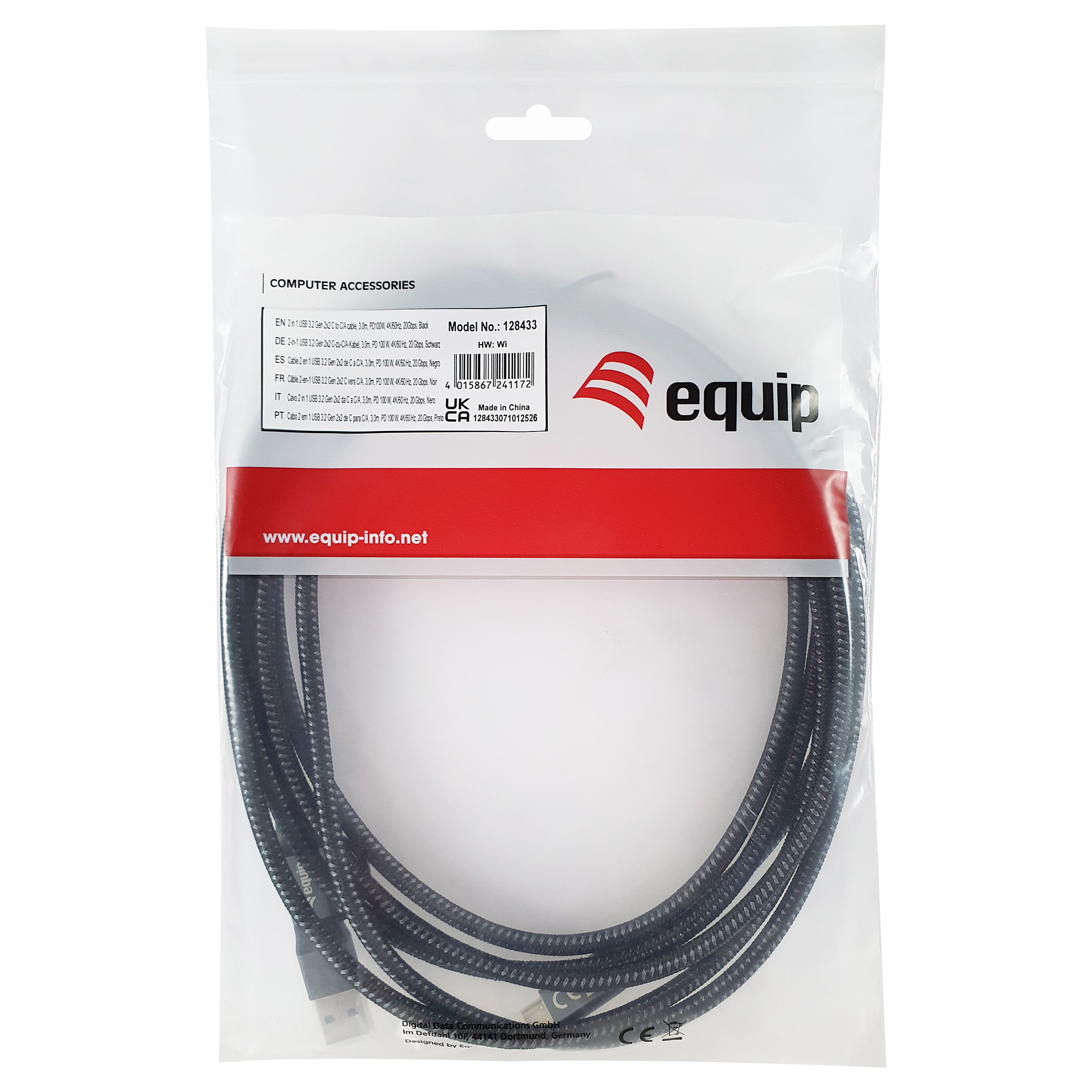 Kabel USB-C EQUIP 3.2 -> C/A St/St 3.00m 20Gbps crna boja-6