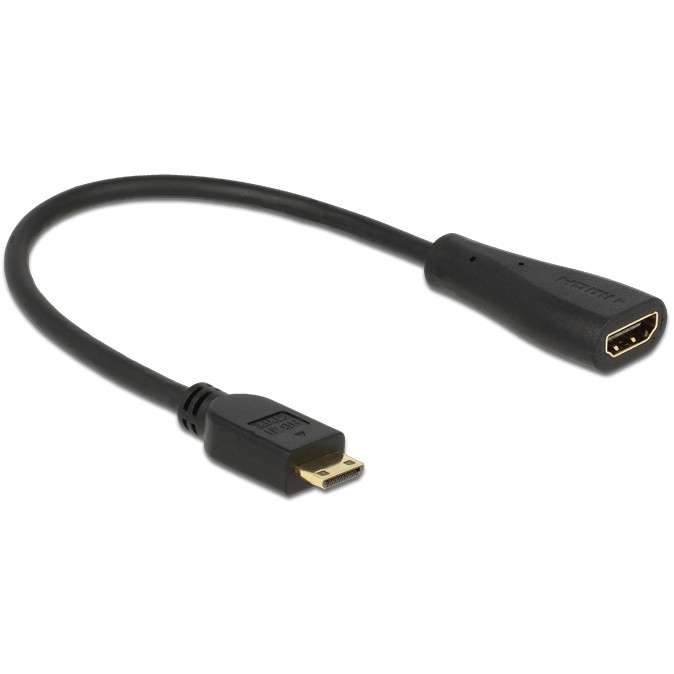 Adapter kabel DELOCK mini HDMI-C Stecker > HDMI-A Buchse High Speed with Ethernet 23cm