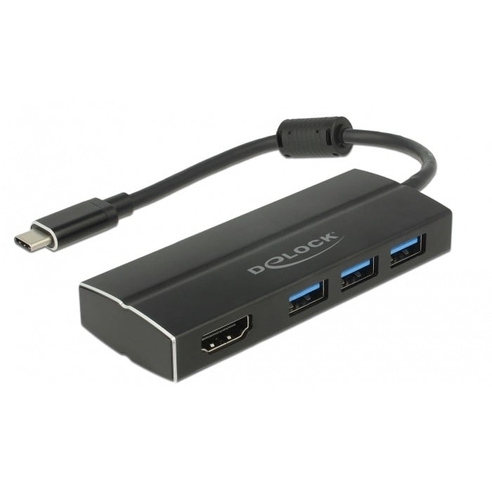 Adapter DELOCK USB 3.1 Gen 1 USB Type-C zu 3 x USB 3.0 Typ-A Hub + 1 x HDMI DP Alt Mode 4K 30 Hz