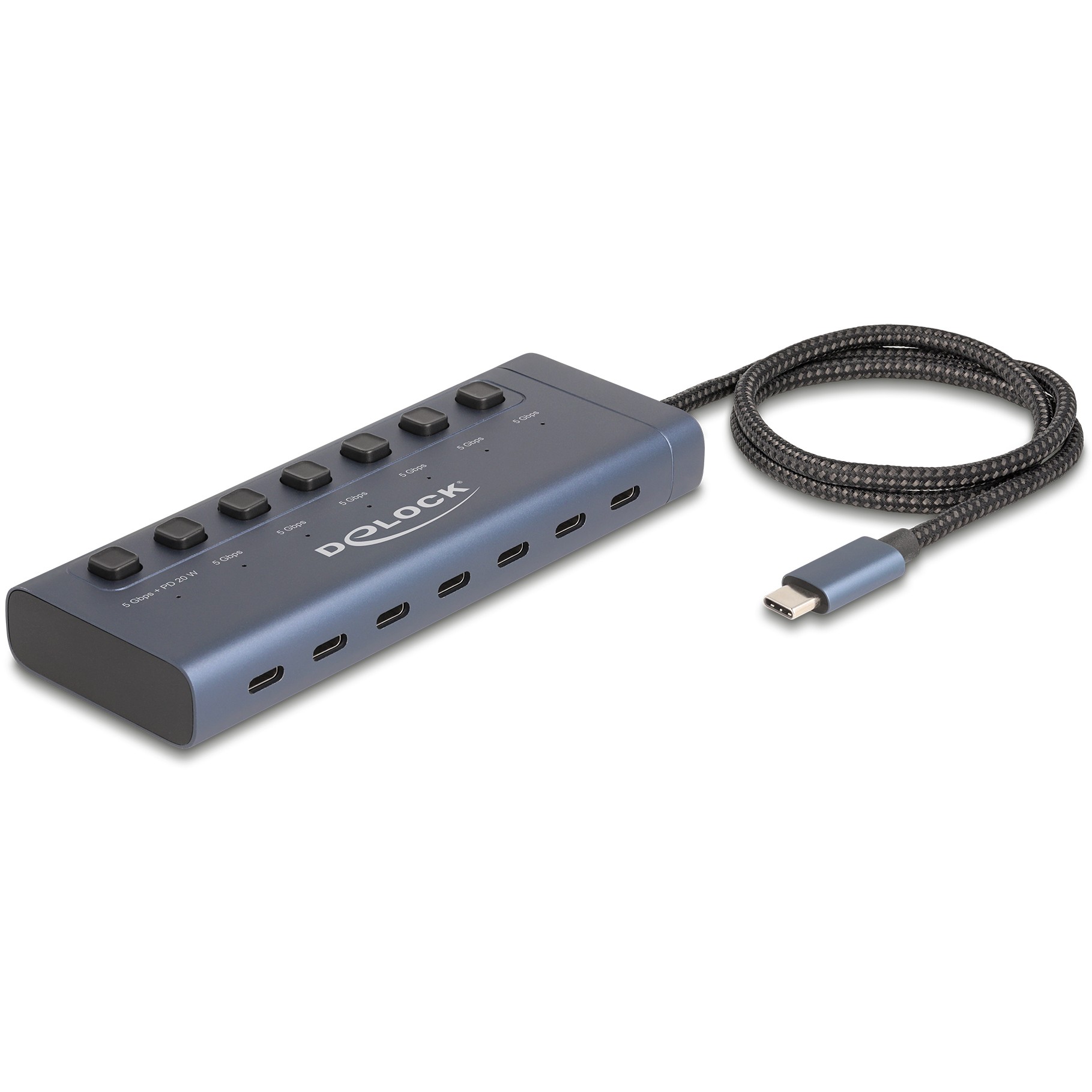 USB HUB DELOCK USB 5 Gbps Hub mit 7 USB Type-C Ports mit Schalter (7 x usb type-c, 6 x podaci, 1 x podaci/pd 20 watt)