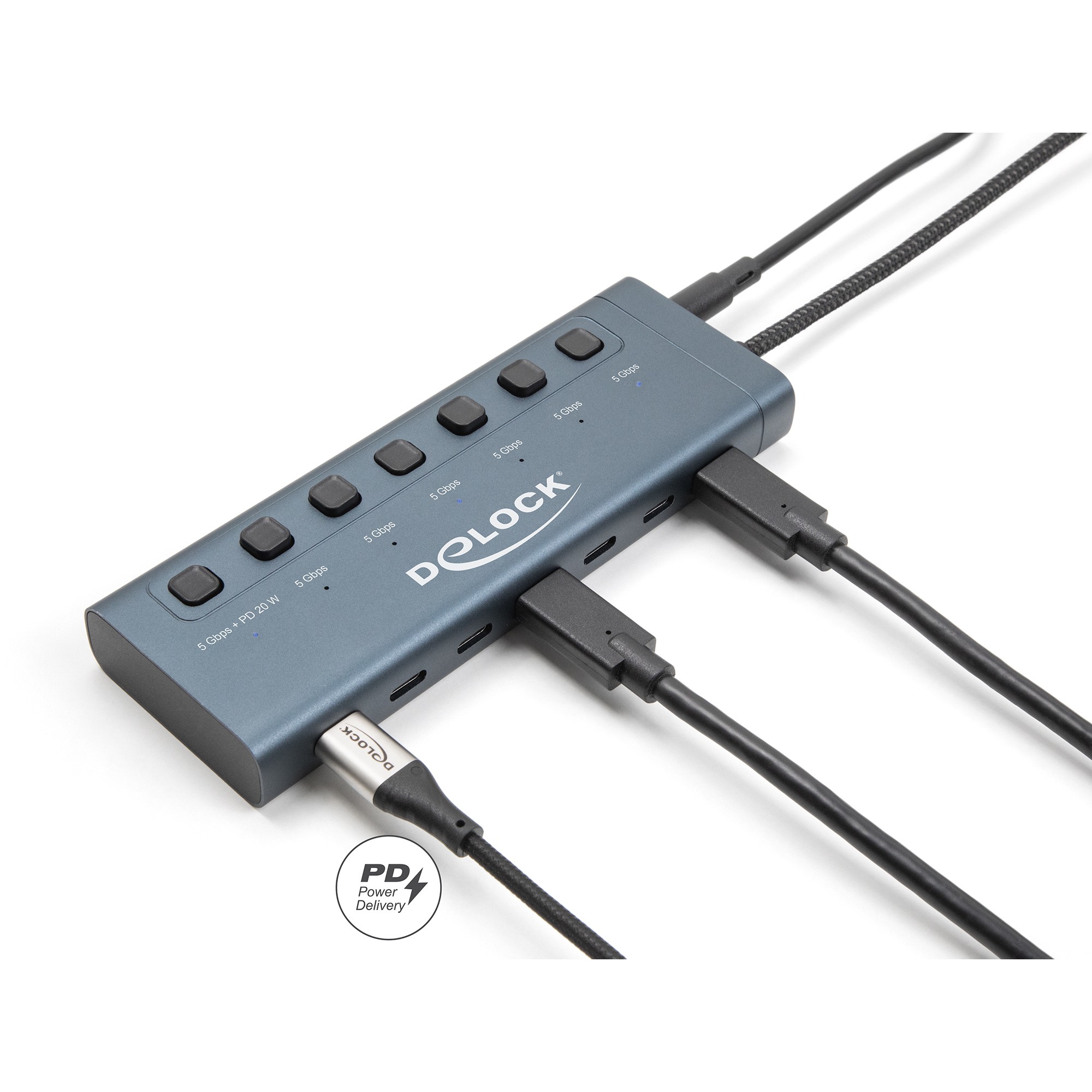 USB HUB DELOCK USB 5 Gbps Hub mit 7 USB Type-C Ports mit Schalter (7 x usb type-c, 6 x podaci, 1 x podaci/pd 20 watt)-2