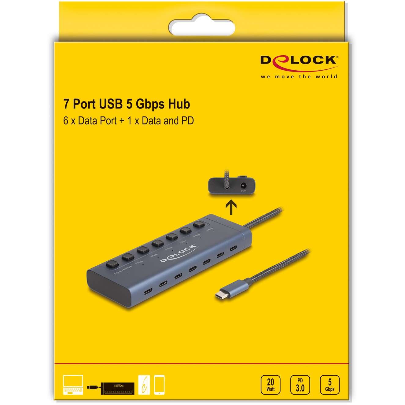 USB HUB DELOCK USB 5 Gbps Hub mit 7 USB Type-C Ports mit Schalter (7 x usb type-c, 6 x podaci, 1 x podaci/pd 20 watt)-3