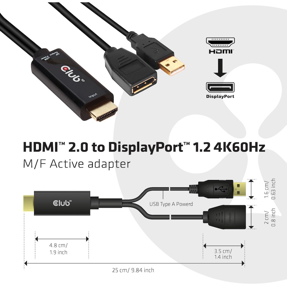 Adapter Club 3D HDMI 2.0 > DP 1.2 4K60Hz HDR aktiv-1