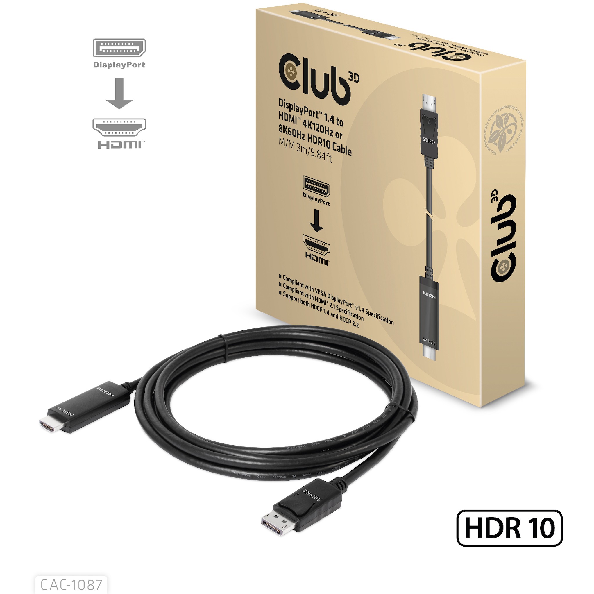 Kabel DisplayPort 1.4 > HDMI HDR 8K60Hz aktiv Club 3D 3m-0