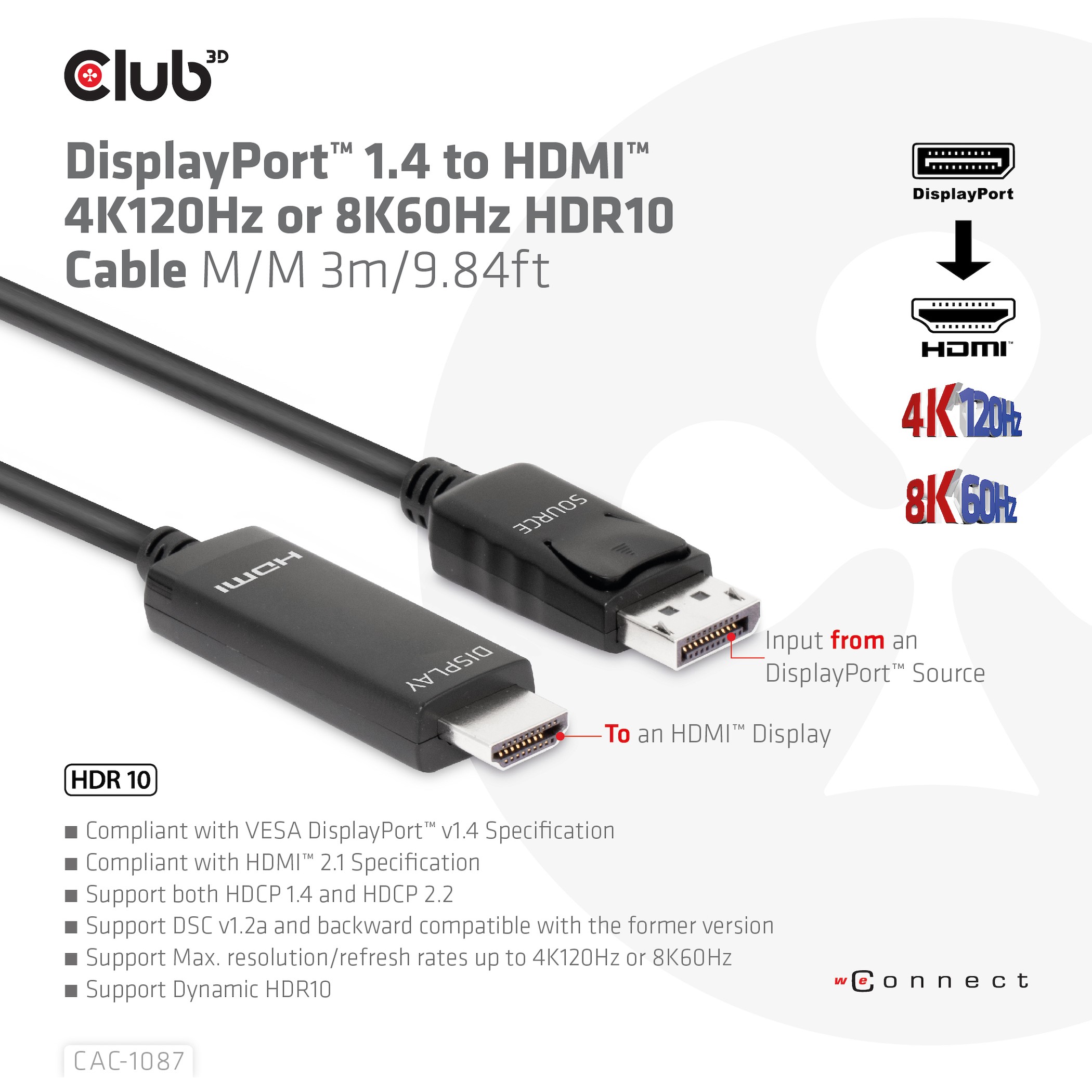 Kabel DisplayPort 1.4 > HDMI HDR 8K60Hz aktiv Club 3D 3m-2