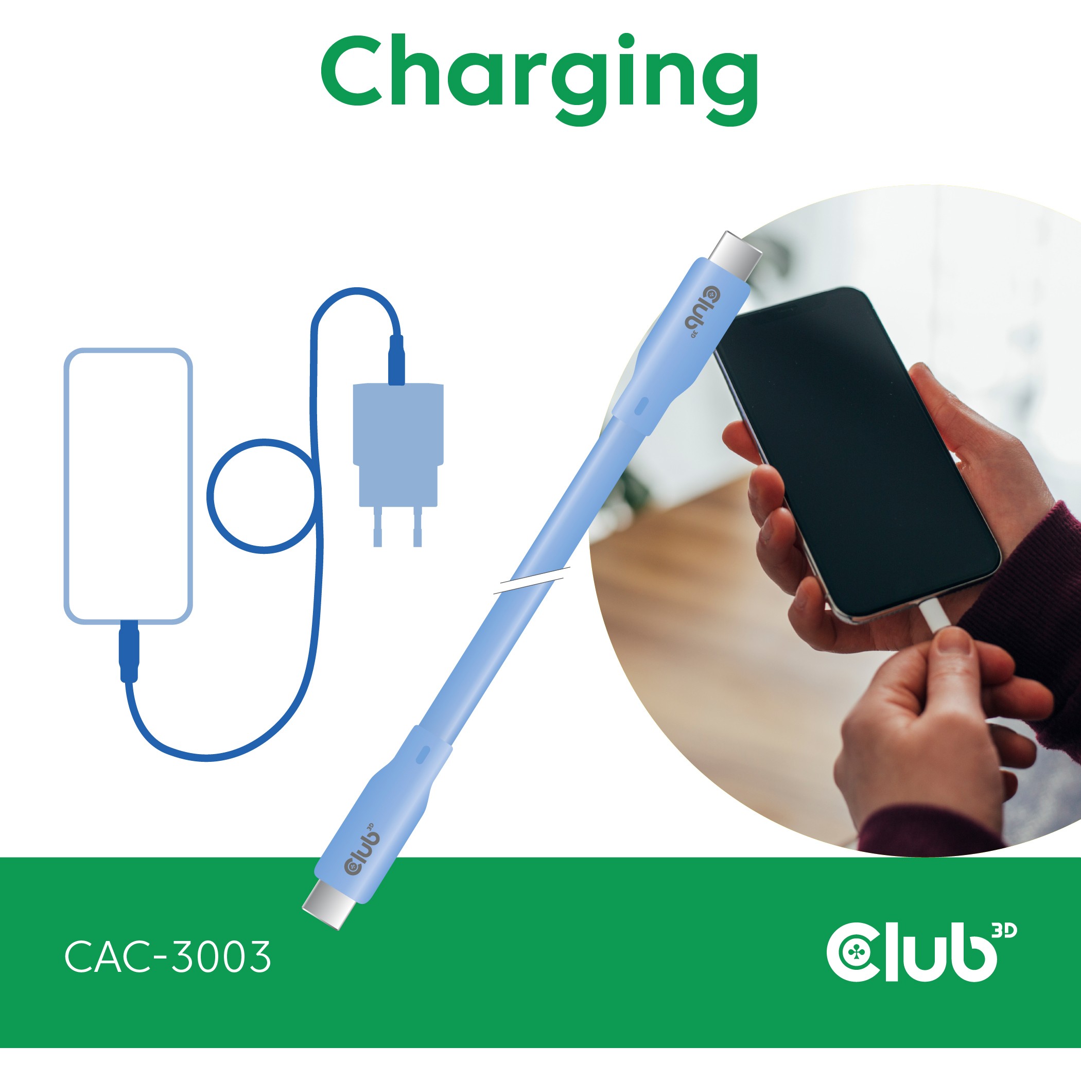 Kabel Club 3D Lifestyle USB-C PD 240W 20Gbps 2m plavi-3