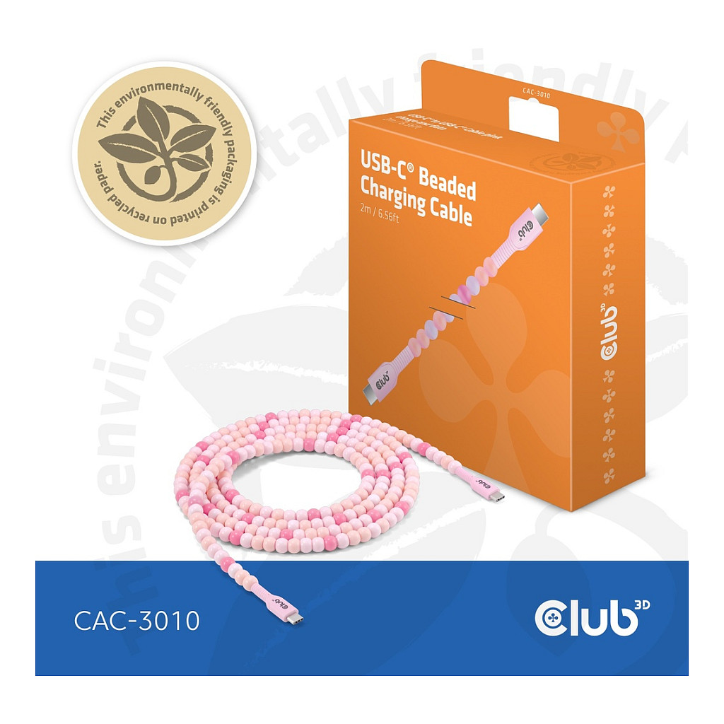 Kabel CLUB 3D Lifestyle USB-C Perlen-Kabel PD60W 480Mbps 2m rosa-1