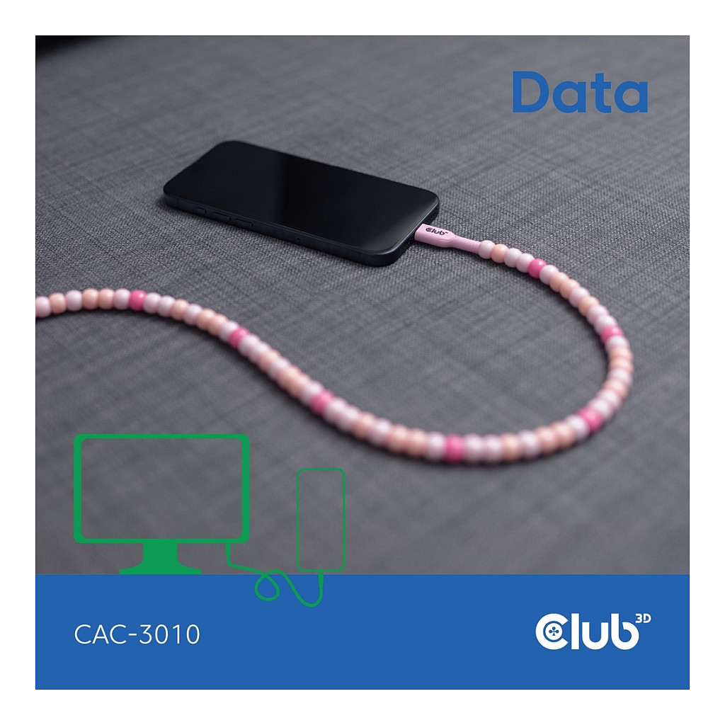 Kabel CLUB 3D Lifestyle USB-C Perlen-Kabel PD60W 480Mbps 2m rosa-2