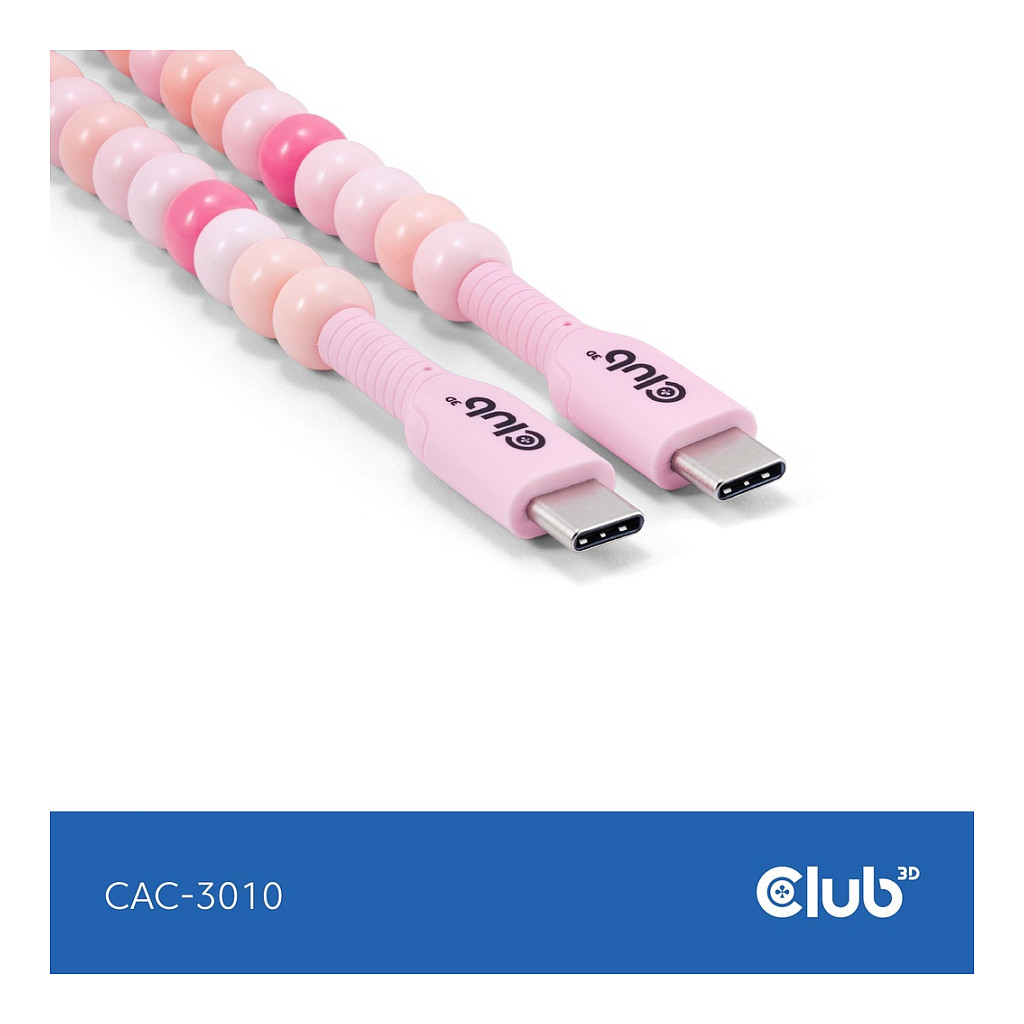 Kabel CLUB 3D Lifestyle USB-C Perlen-Kabel PD60W 480Mbps 2m rosa-3