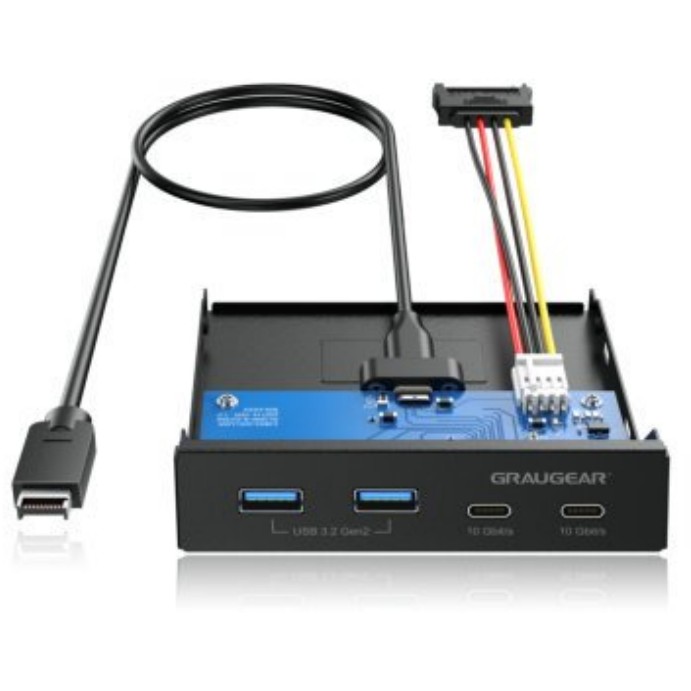 USB HUB GRAUGEAR Multi Frontblende 4-Fach 2x USB-C 2x USB-A