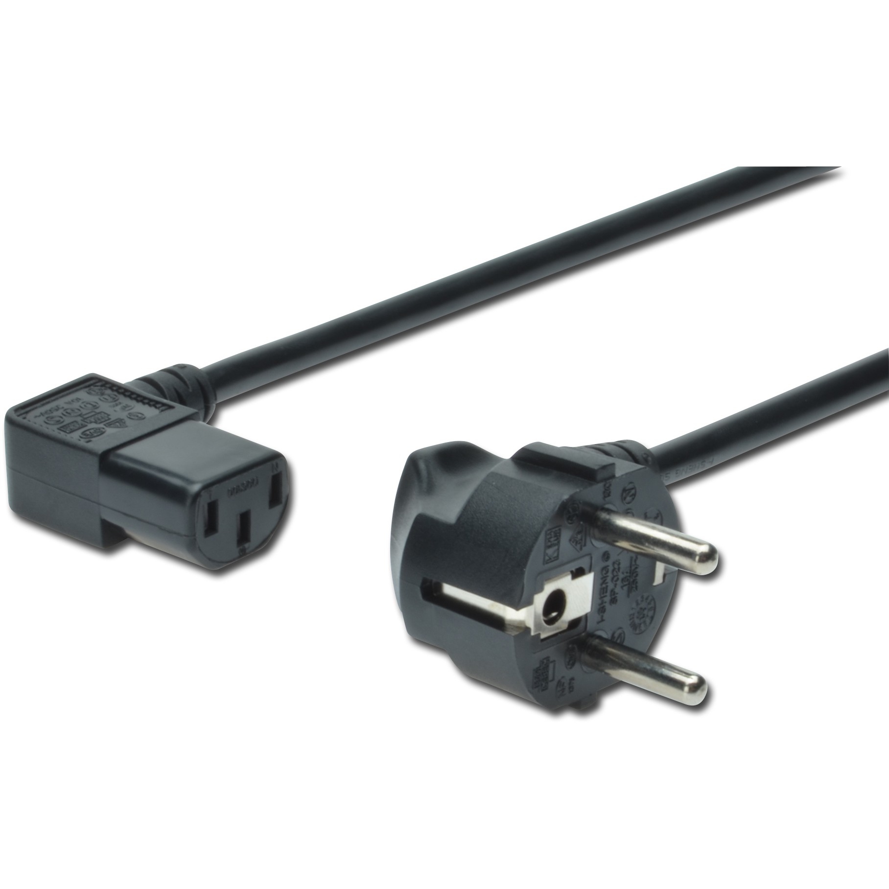 Kabel DIGITUS Kaltgerätestecker Schuko 90°-> IEC C13 90° St/Bu 1.8m-0