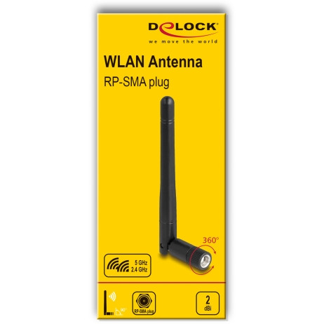 Antenna DELOCK WLAN 802.11 ac/ax/a/b/g/n RP-SMA Stecker 2 dBi omnidirekcionalna s nagibom crna-2