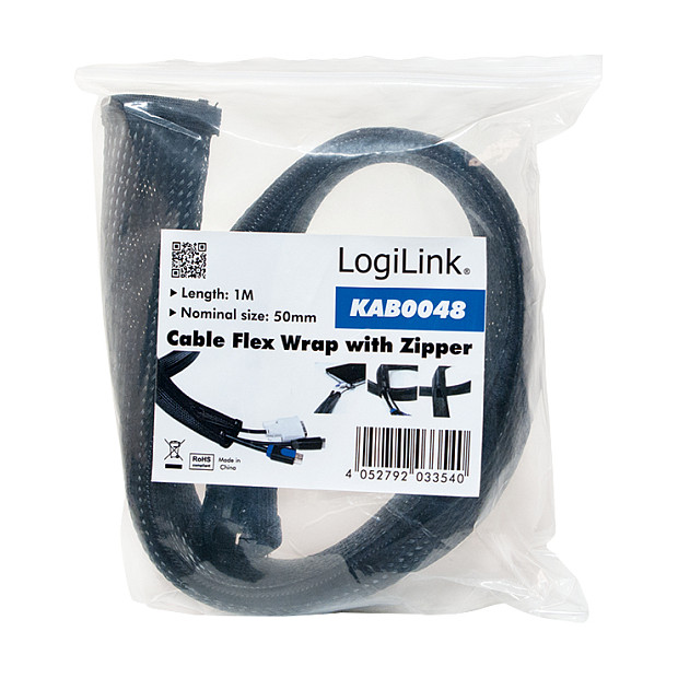 Kabel LogILINK Kabelschlauch mit Reißverschluss (50 mm, crna, 1m)-6