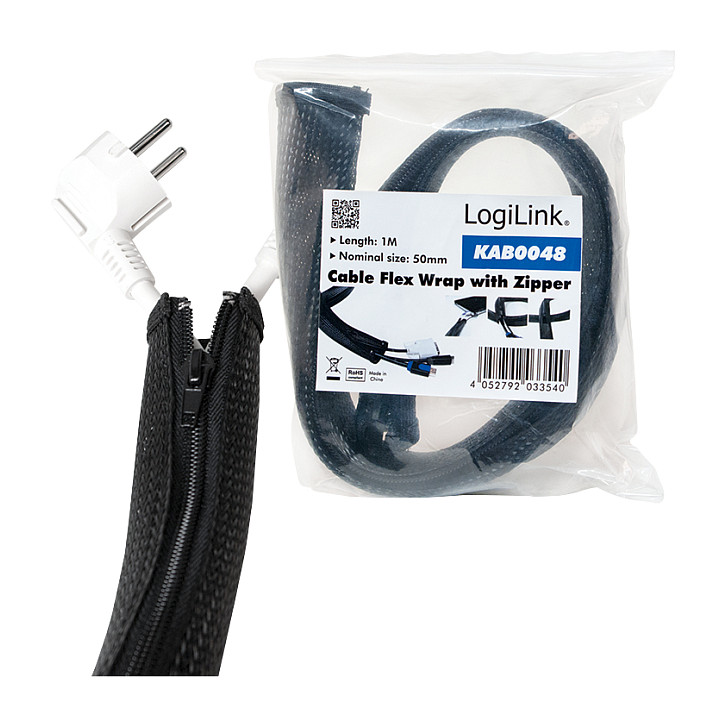 Kabel LogILINK Kabelschlauch mit Reißverschluss (50 mm, crna, 1m)-7