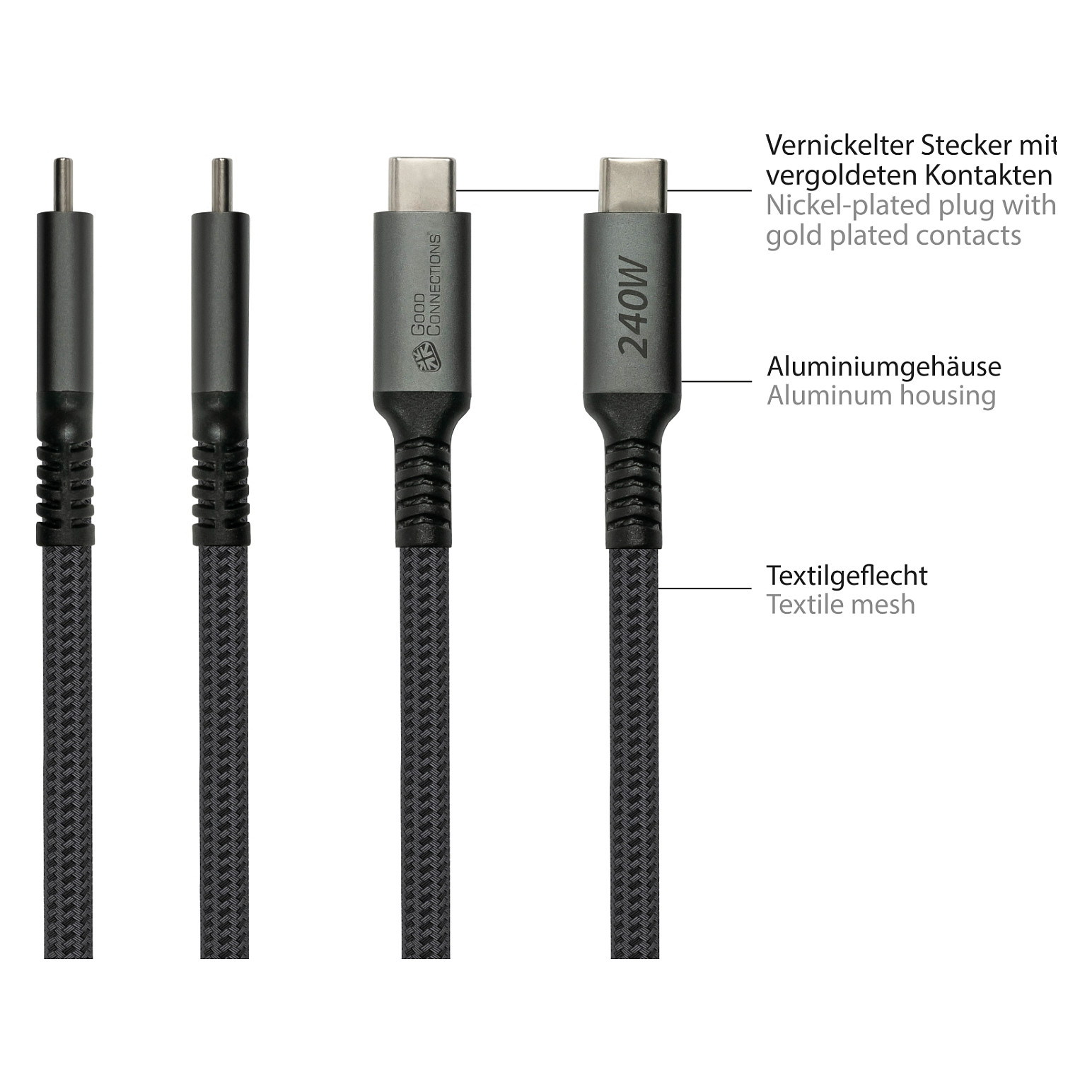 USB-C kabel GOODCONNECTIONS (USB-C 2.0, 240W, 0.5m, pleteni, antacit)-2