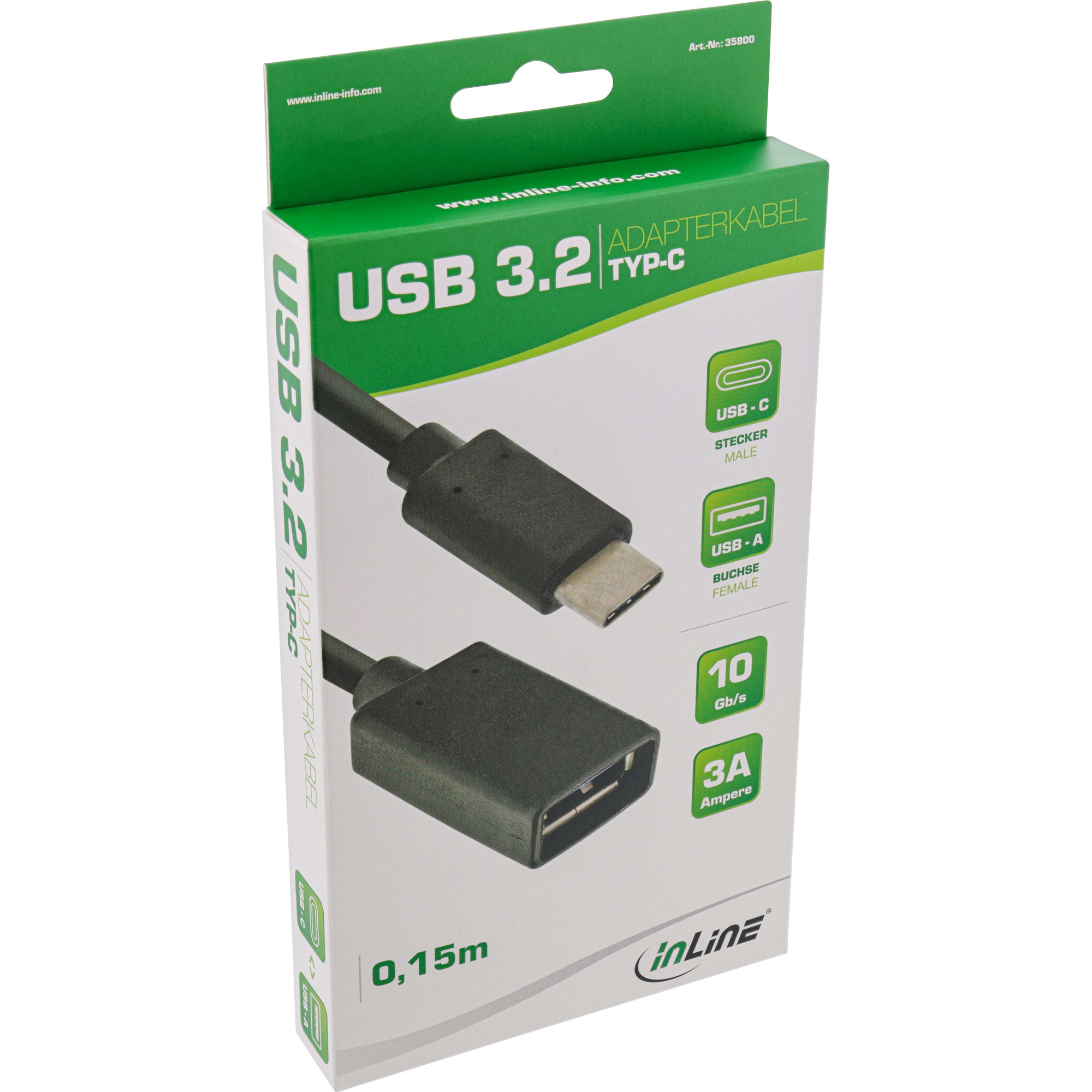 Adapter kabel INLINE USB 3.1 Tip C muški na A ženski crni 0,15m-1