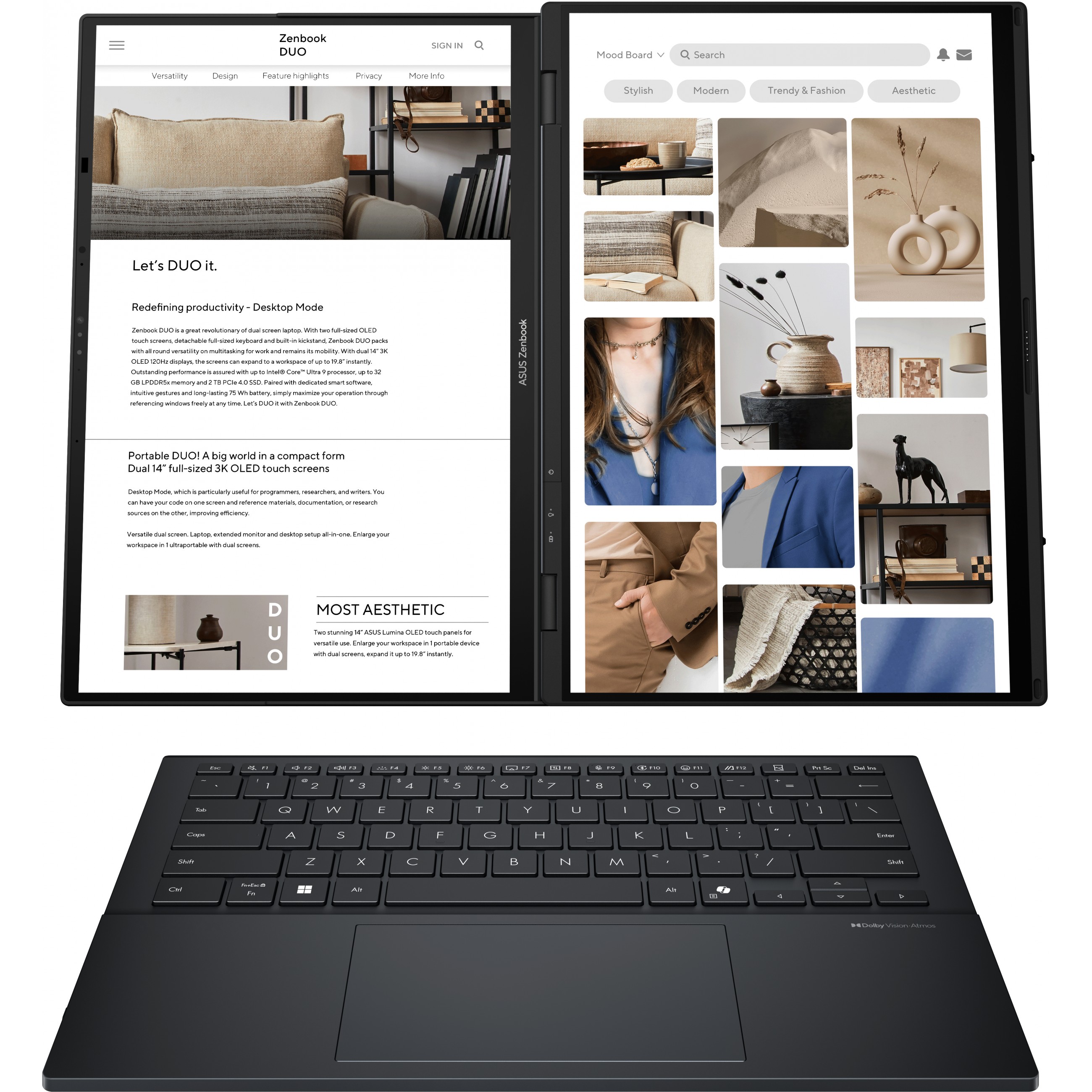 Laptop ASUS ZenBook Duo 14" U9-285H (14" FHD, Intel Core i7, 32GB RAM, 2TB SSD, Intel Iris Xe, Windows 11 Pro, hrvatska tipkovnica, plava boja) – internacionalna non HR tipkovnica-1