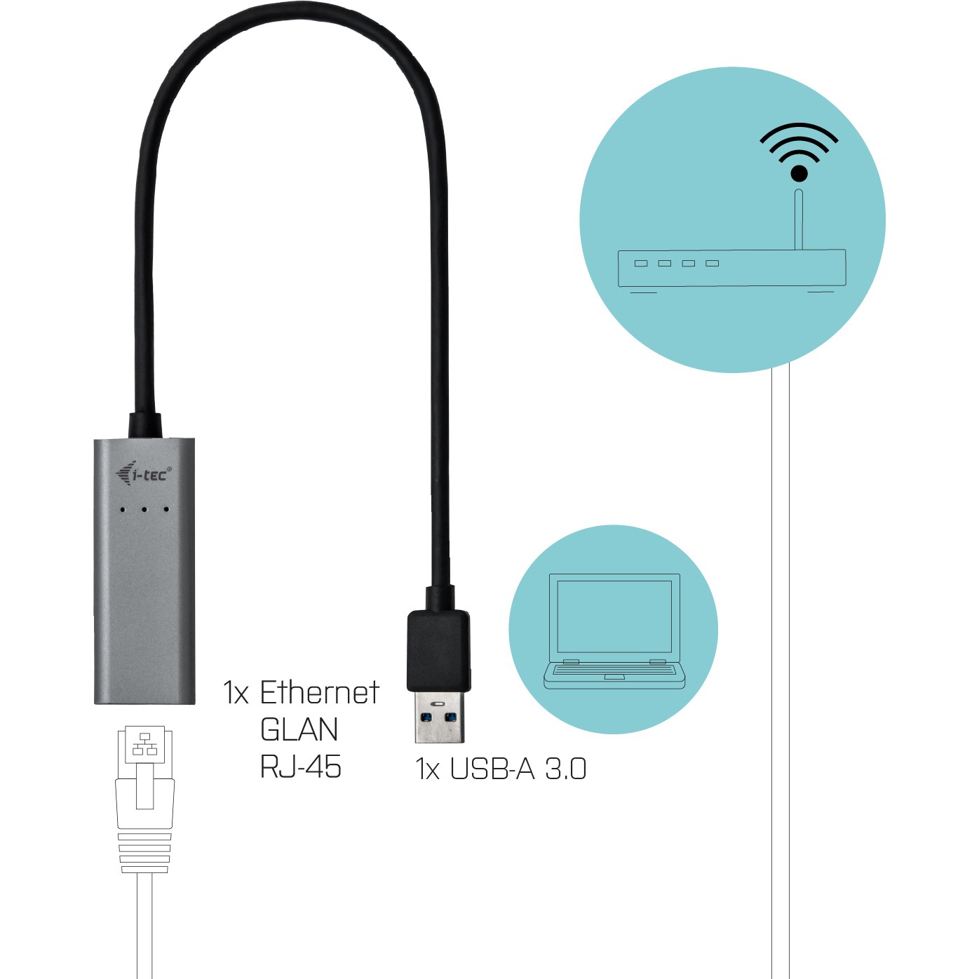 Adapter I-TEC USB 3.0 Metal Gigabit Ethernet 1x USB 3.0 na RJ-45-3