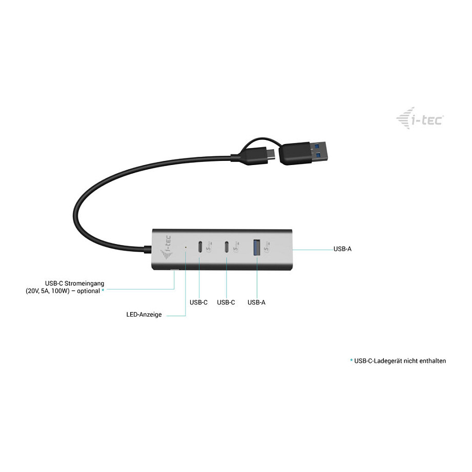 HUB I-TEC Universal punjenje Metal 2x USB-C 3.2 Gen.1 + 2x USB-A 3.2 Gen.1 1x USB-C PD 85W-4