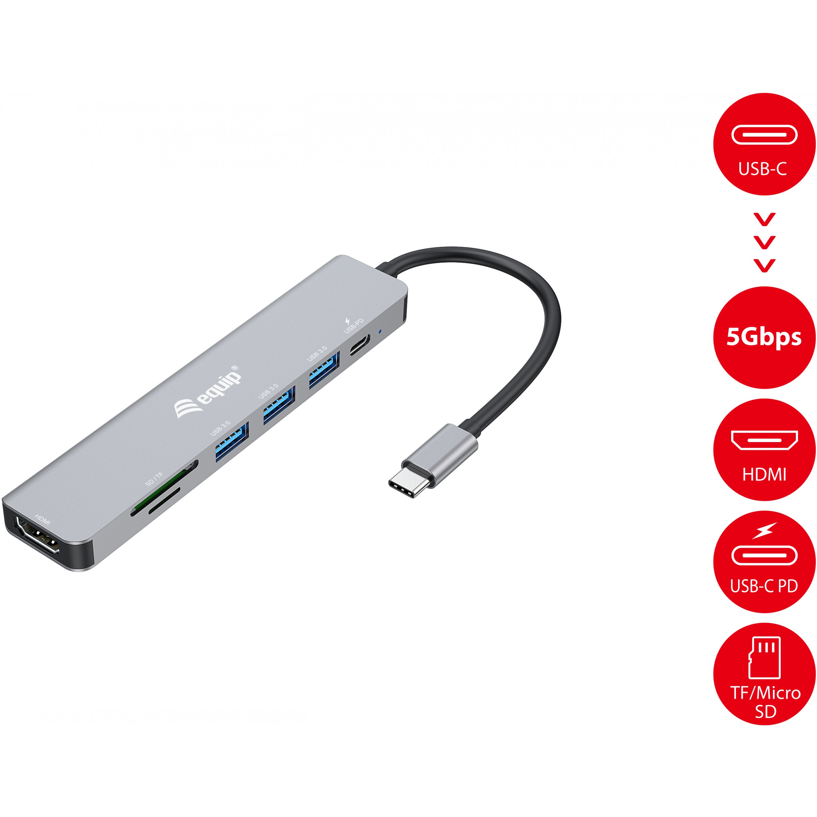 Dock oprema EQUIP Dock USB-C->HDMI 3xUSB3.0 SD/TF 100WPD 25cm-4
