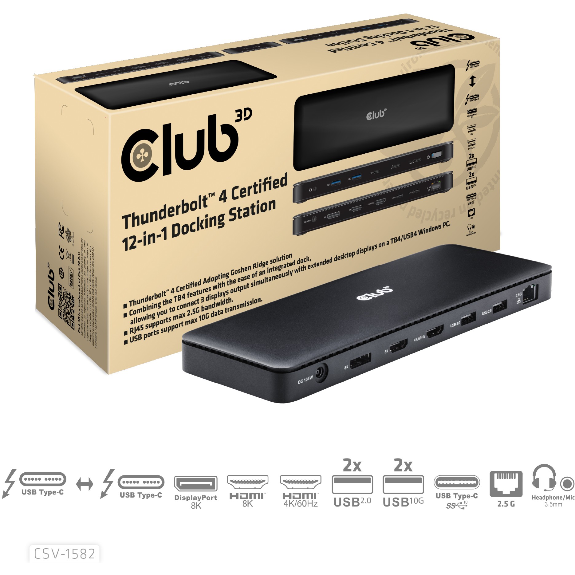 Docking stanica Club 3D Thunderbolt4 12-in-1 3 Displays-0