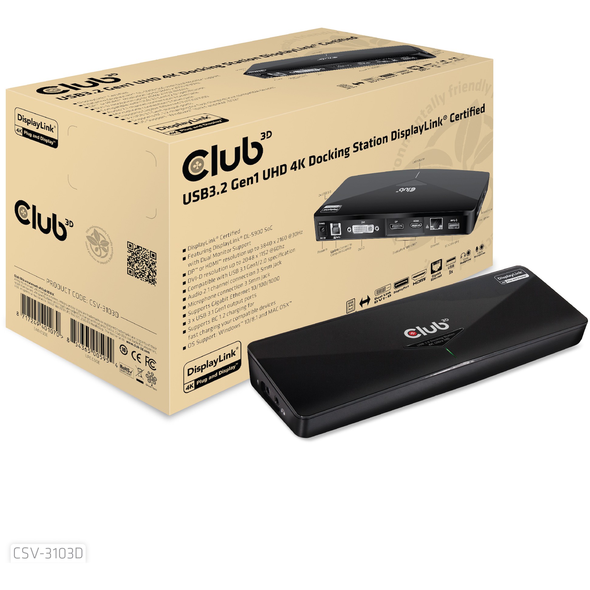 Docking stanica Club 3D 4K USB3 ->3xUSB3/HDMI/DP/DVI crna boja-5