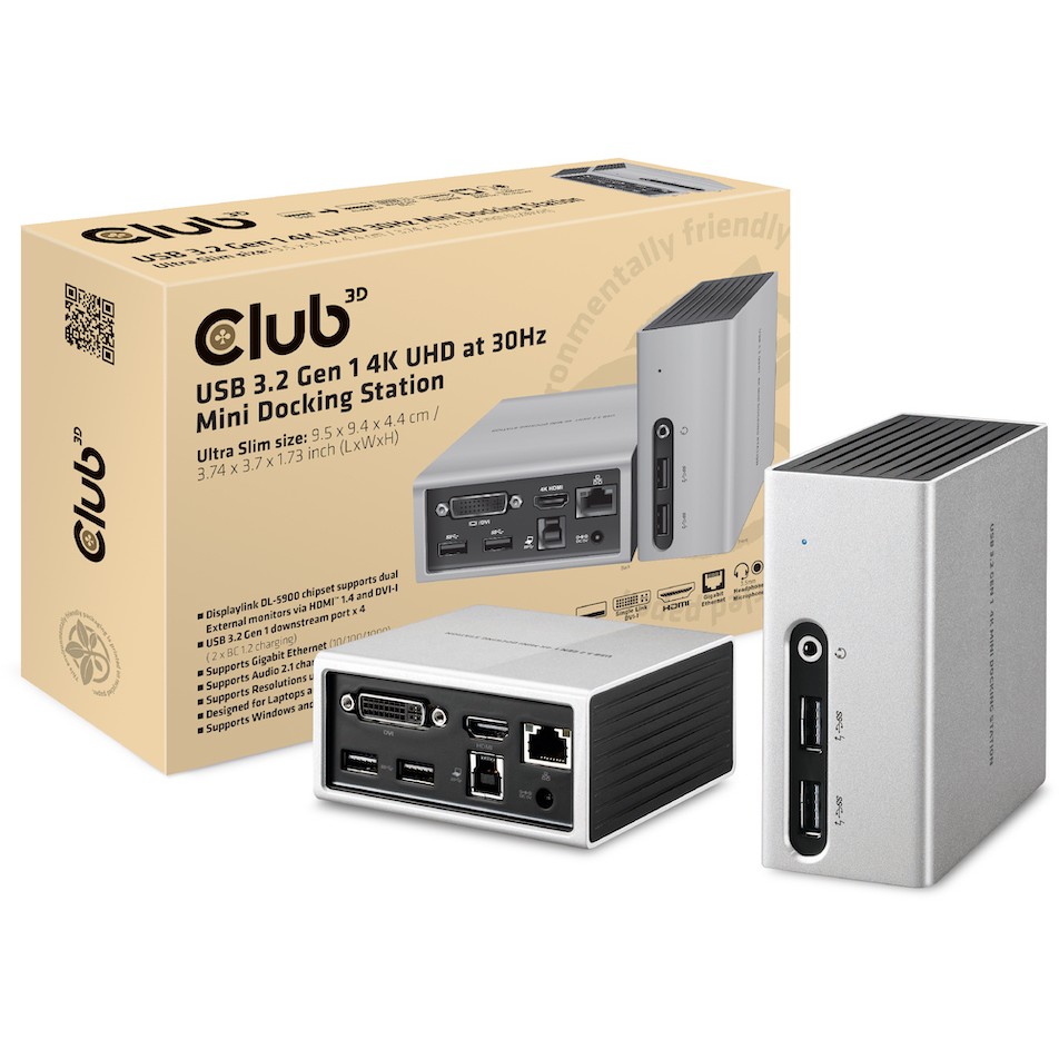 Mini Docking Station CLUB 3D 4K USB3 -> 4xUSB3/HDMI/DVI/LAN srebrna-4