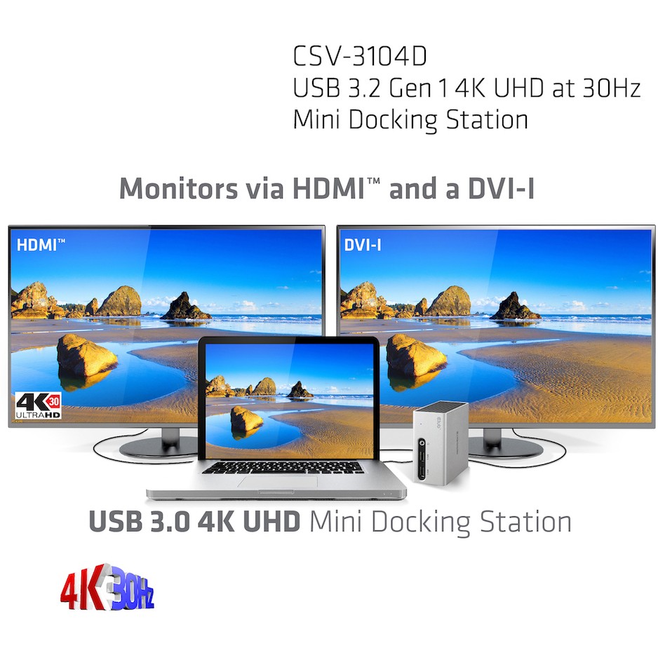 Mini Docking Station CLUB 3D 4K USB3 -> 4xUSB3/HDMI/DVI/LAN srebrna-7