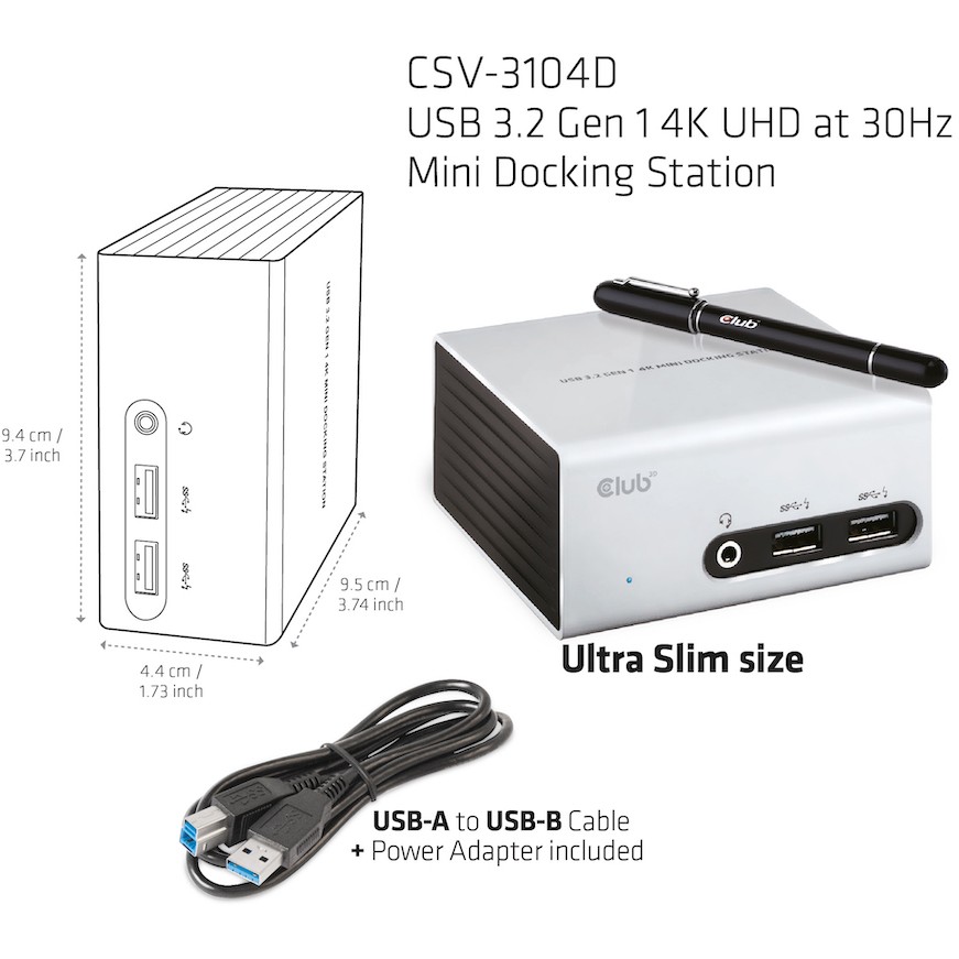 Mini Docking Station CLUB 3D 4K USB3 -> 4xUSB3/HDMI/DVI/LAN srebrna-9