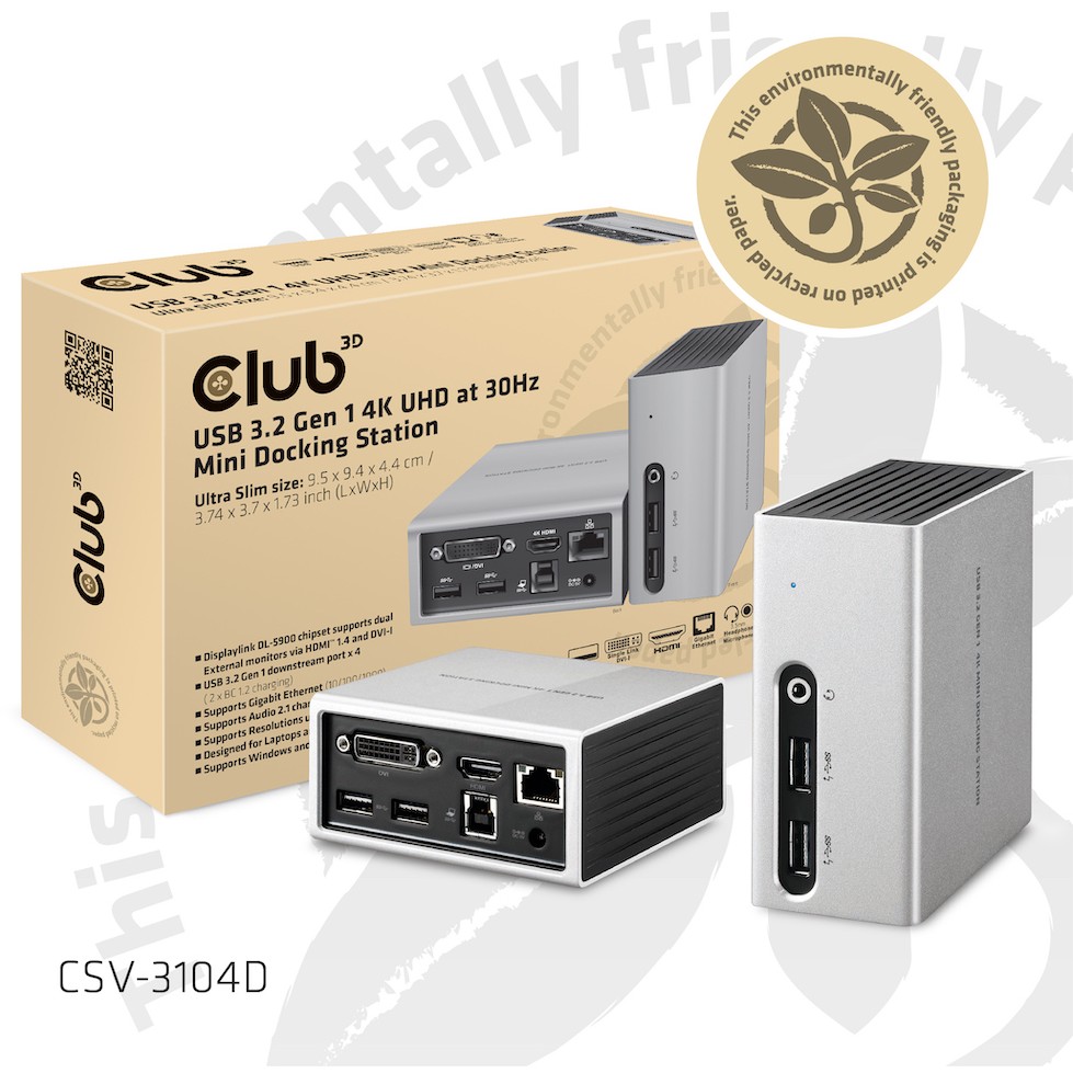 Mini Docking Station CLUB 3D 4K USB3 -> 4xUSB3/HDMI/DVI/LAN srebrna-10