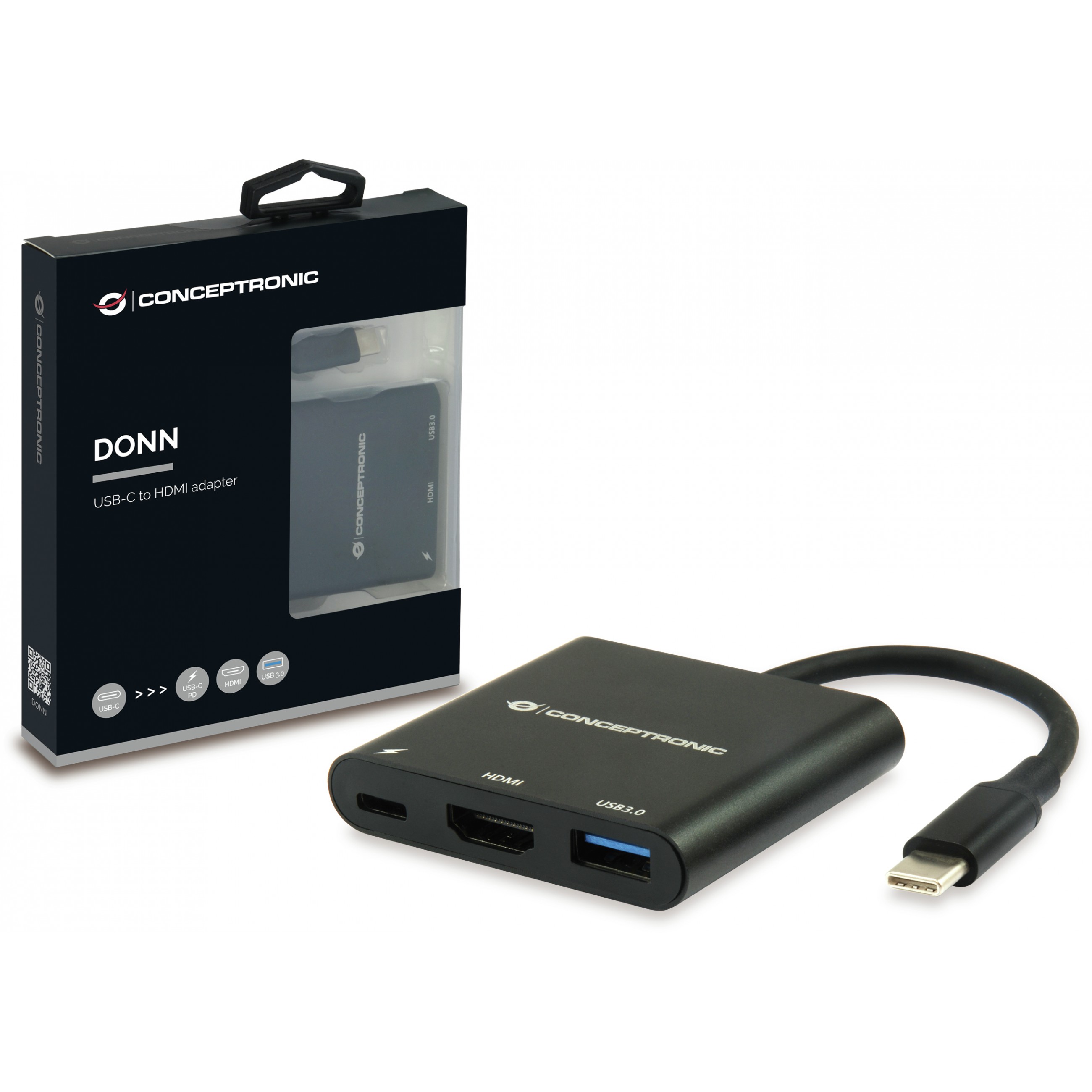 Adapter CONCEPTRONIC 3-1 Dock USB-C->HDMI/USB-A/60WPD 15cm sw-4