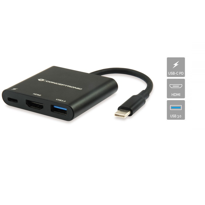 Adapter CONCEPTRONIC 3-1 Dock USB-C->HDMI/USB-A/60WPD 15cm sw-6