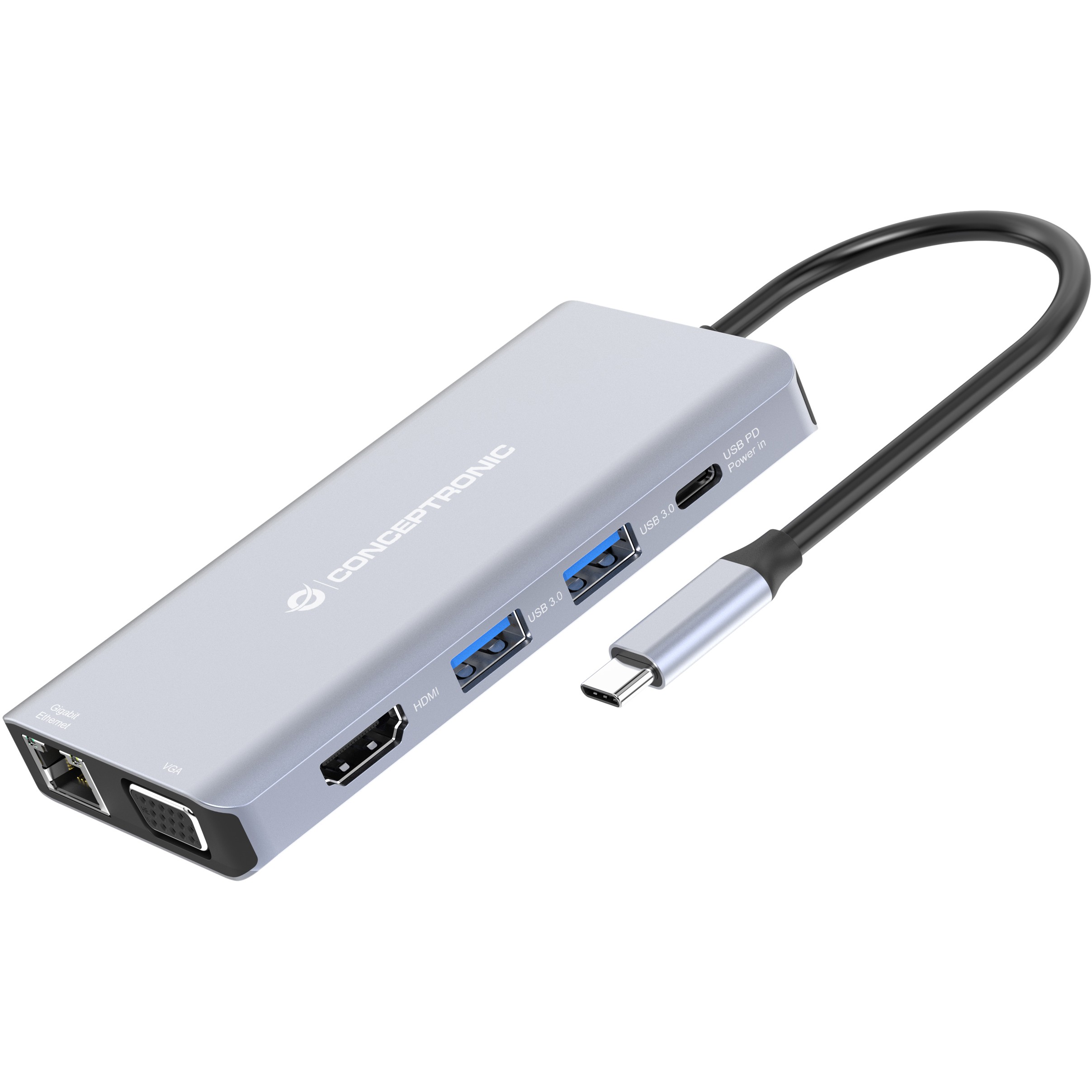 Dock CONCEPTRONIC 10-1 USB-C->HDMI/USB-A/VGA/AUX/+ 25cm-0
