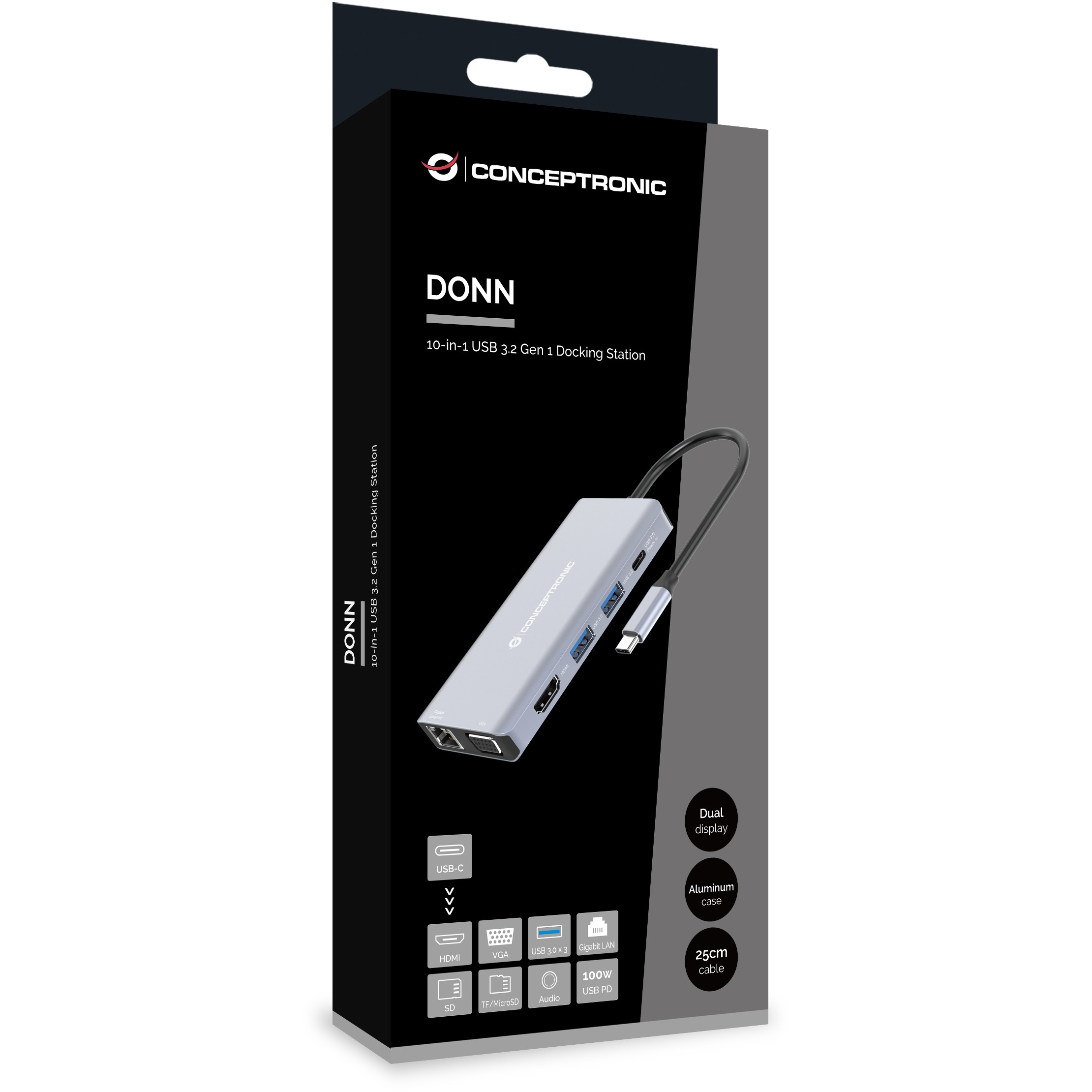 Dock CONCEPTRONIC 10-1 USB-C->HDMI/USB-A/VGA/AUX/+ 25cm-2