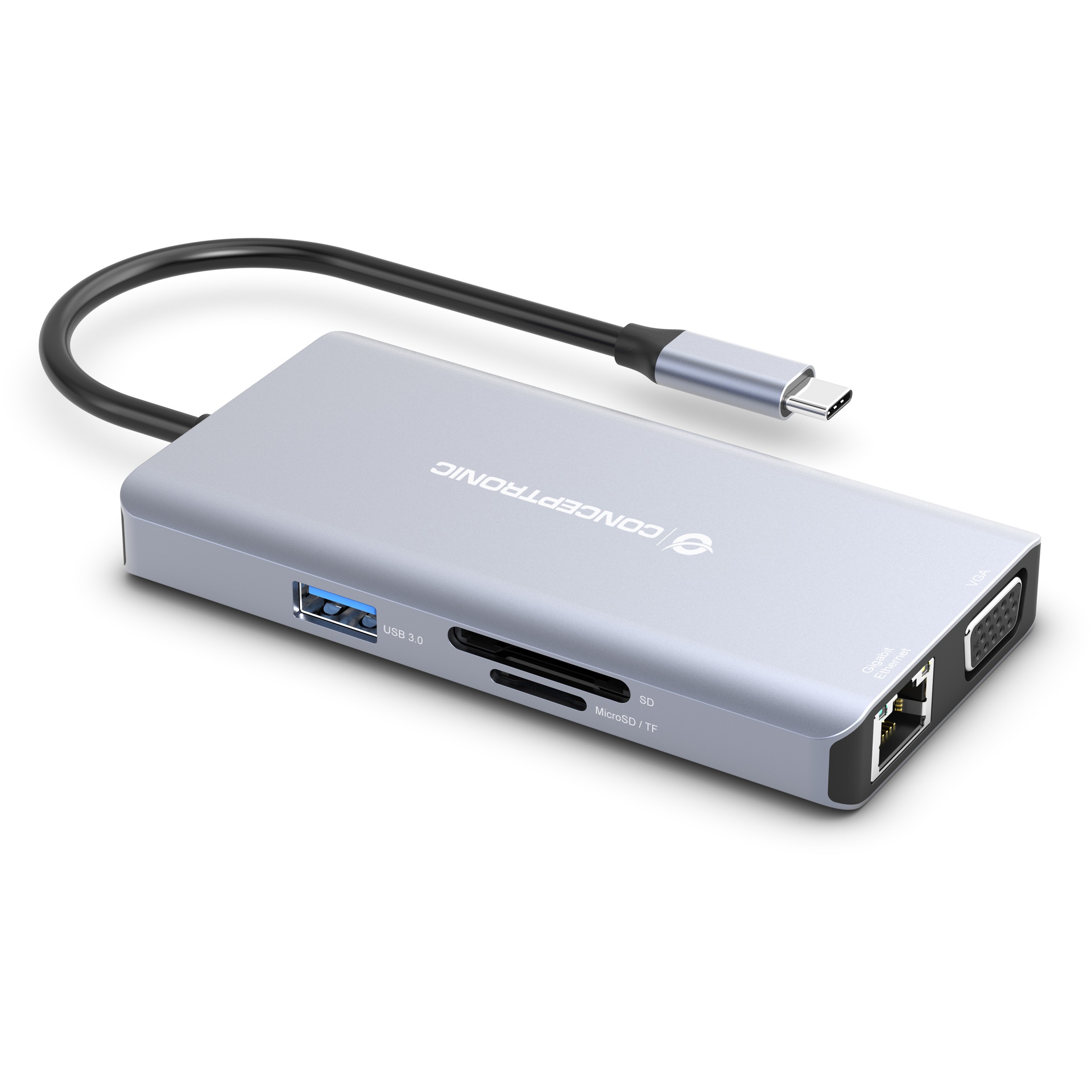 Dock CONCEPTRONIC 10-1 USB-C->HDMI/USB-A/VGA/AUX/+ 25cm-3