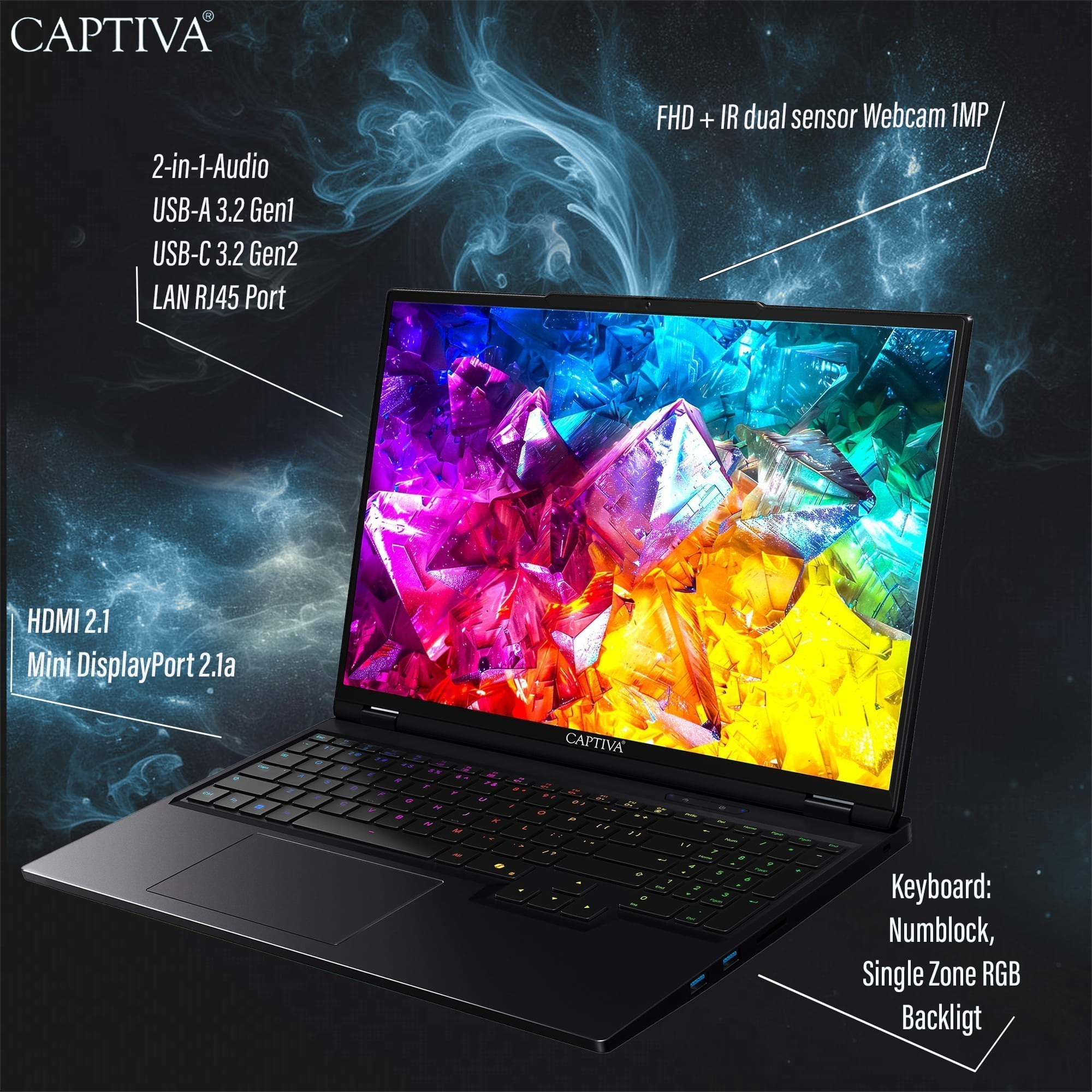 Laptop CAPTIVA Notebook Ultimate Gaming R95-061GE (15.6" FHD, Intel i9, 64GB RAM, 2TB SSD, RTX 5090, Win 11, hrvatska tipkovnica, crna) – internacionalna non HR tipkovnica-3