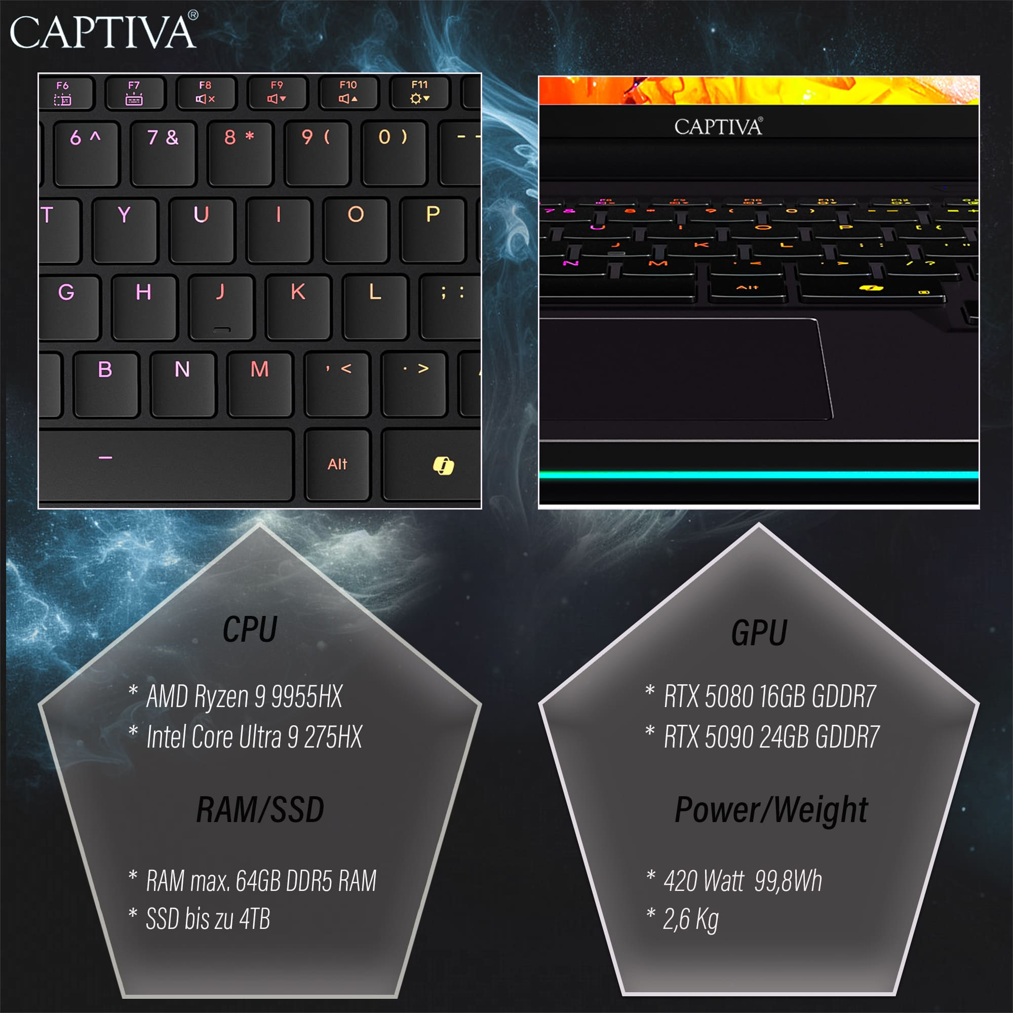 Laptop CAPTIVA Notebook Ultimate Gaming R95-061GE (15.6" FHD, Intel i9, 64GB RAM, 2TB SSD, RTX 5090, Win 11, hrvatska tipkovnica, crna) – internacionalna non HR tipkovnica-5