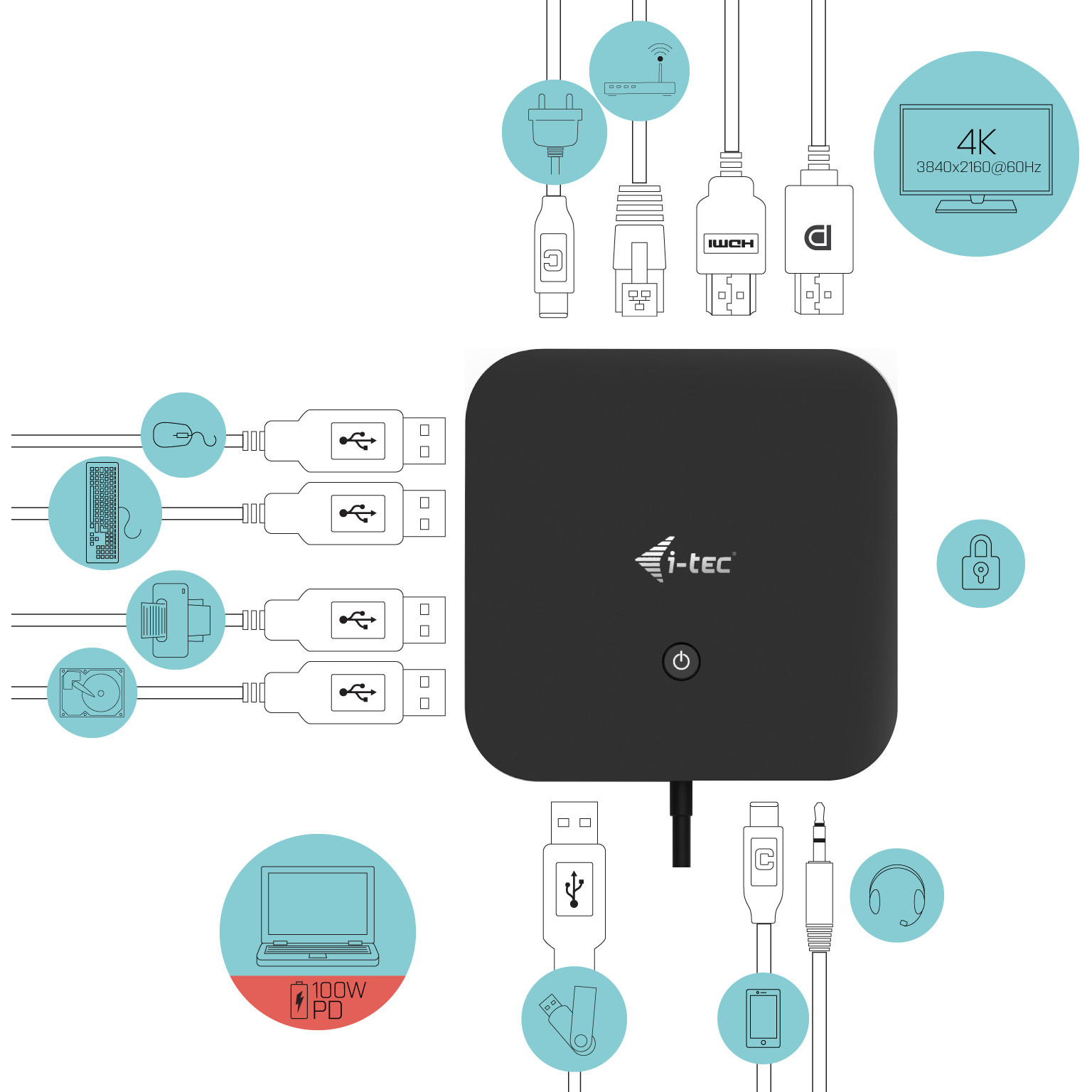 Docking Station I-TEC D i-tec USB-C HDMI DP Docking Station + Power Delivery 100W-13